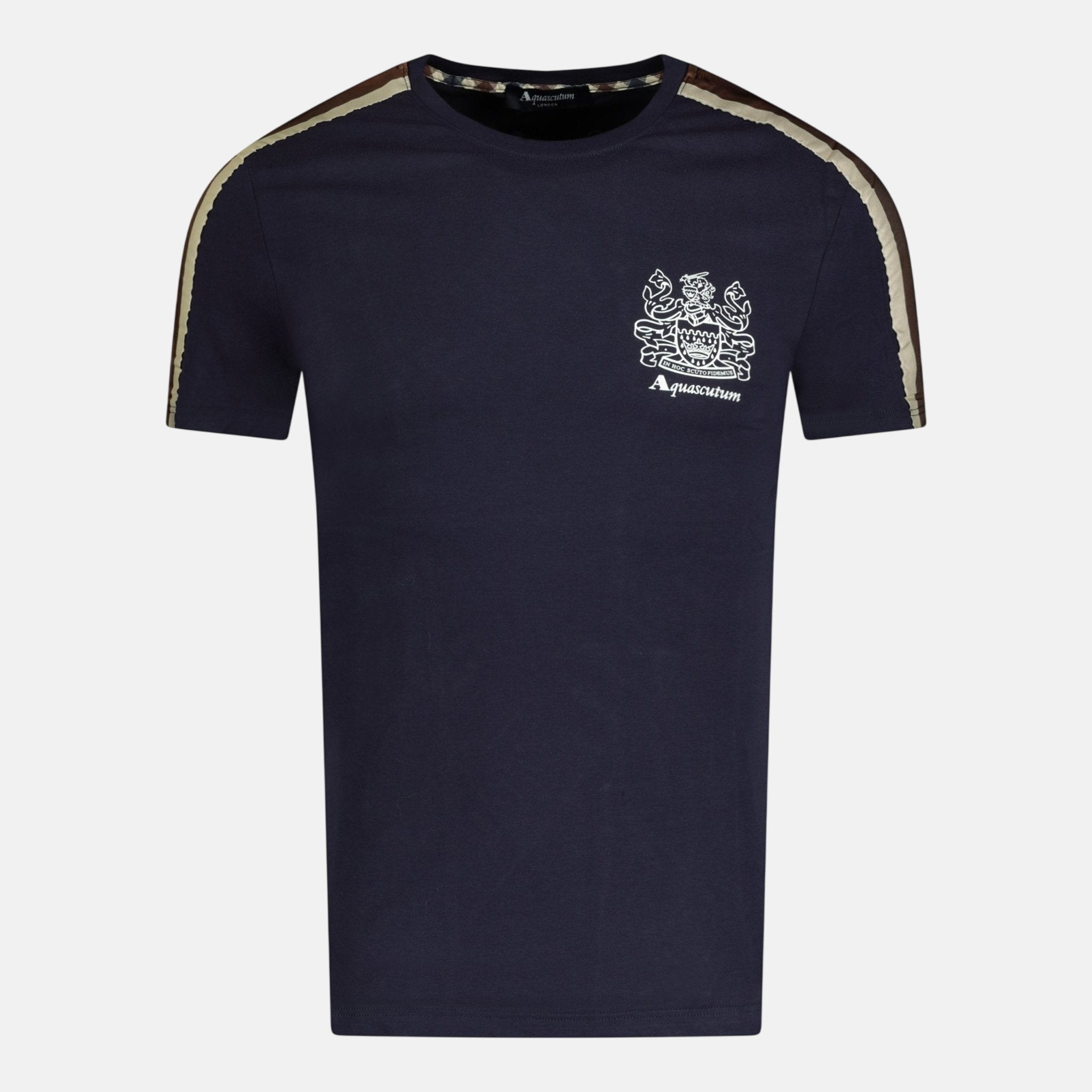 Aquascutum Check Stripe T-Shirt Navy - C52 - northern threads uk