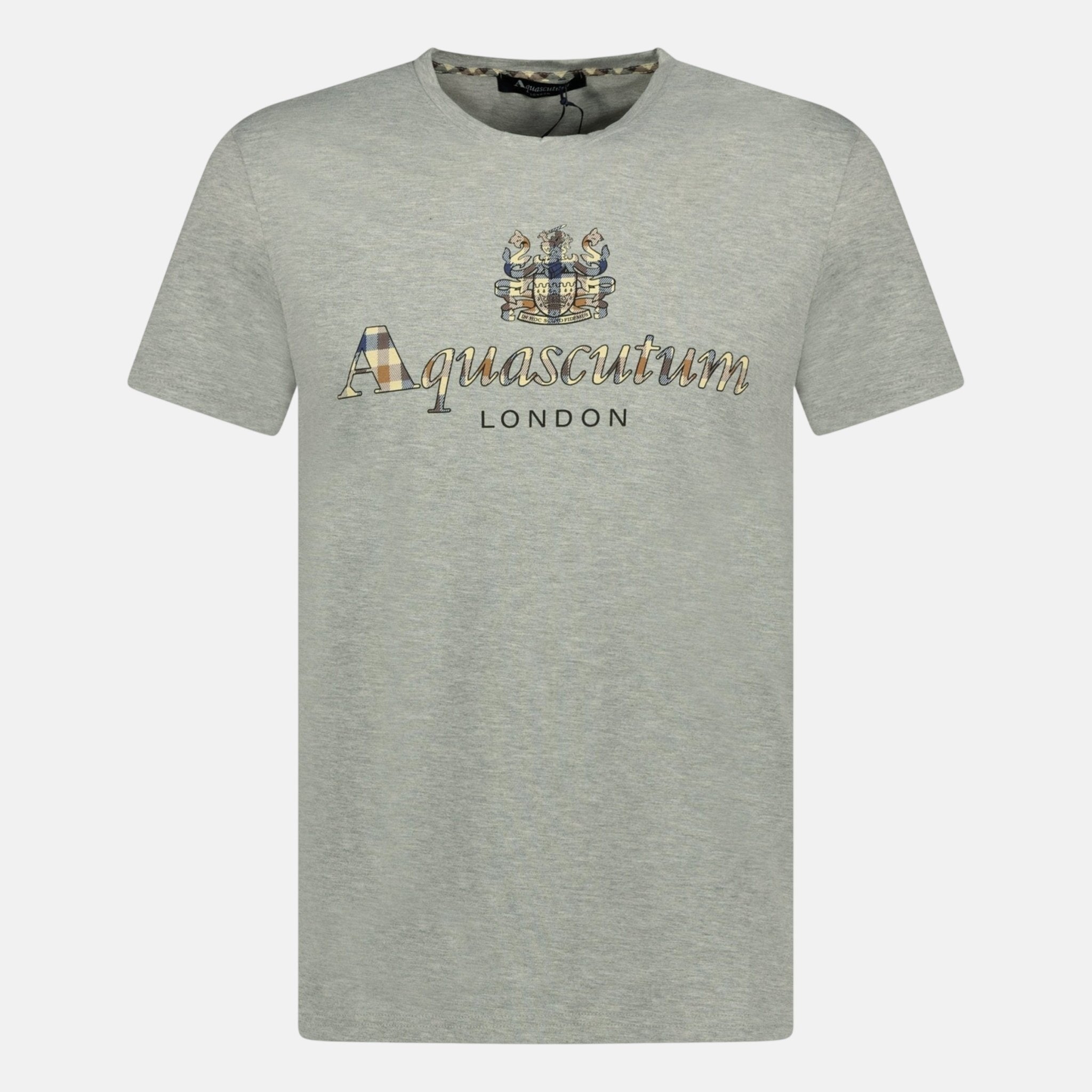 Aquascutum Chest Check Logo T-Shirt Grey - G18 - northern threads uk