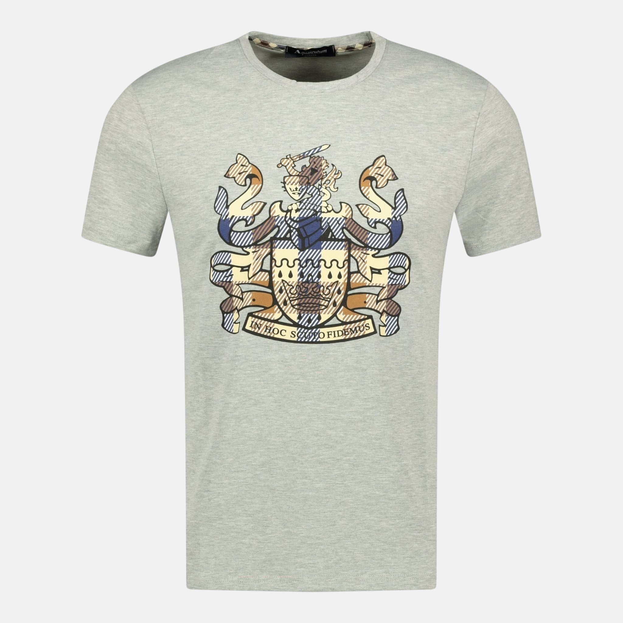Aquascutum Large Check Logo T-Shirt Grey - A39 - northern threads uk