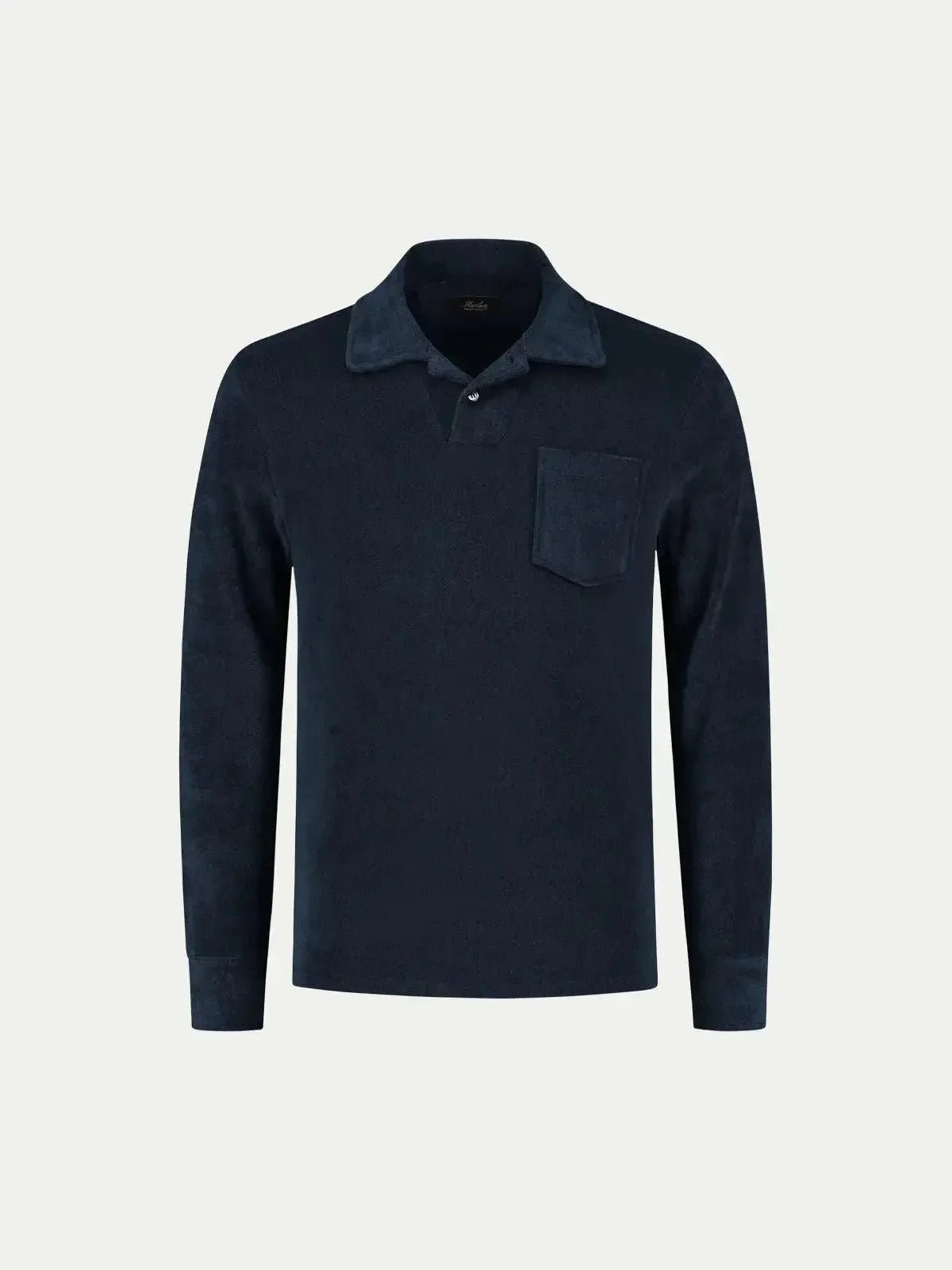 AURELIEN TERRY LONGSLEEVED POLO SHIRT NAVY - 80027-410-005 - northern threads uk