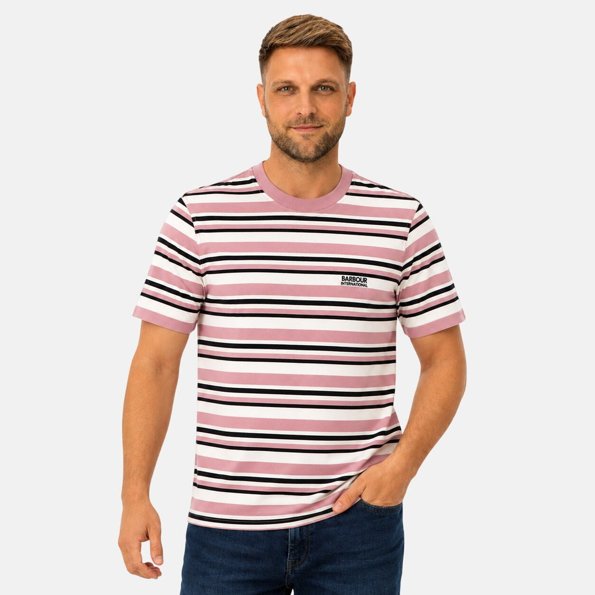 Barbour International Burnwood Stripe T-Shirt Woodrose | Northern Threads Designer Menswear