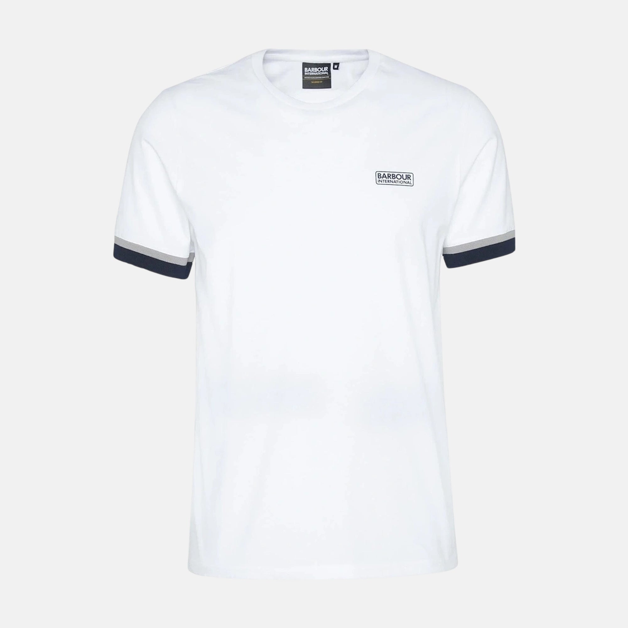 Barbour International Deep Cuff Evan Tipped T-Shirt White - SPR1041-M - northern threads uk