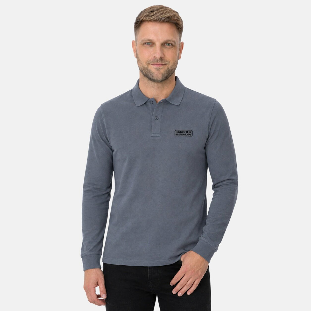Barbour International Long Sleeve Polo Shirt Washed Charcoal | Northern Threads Designer Menswear