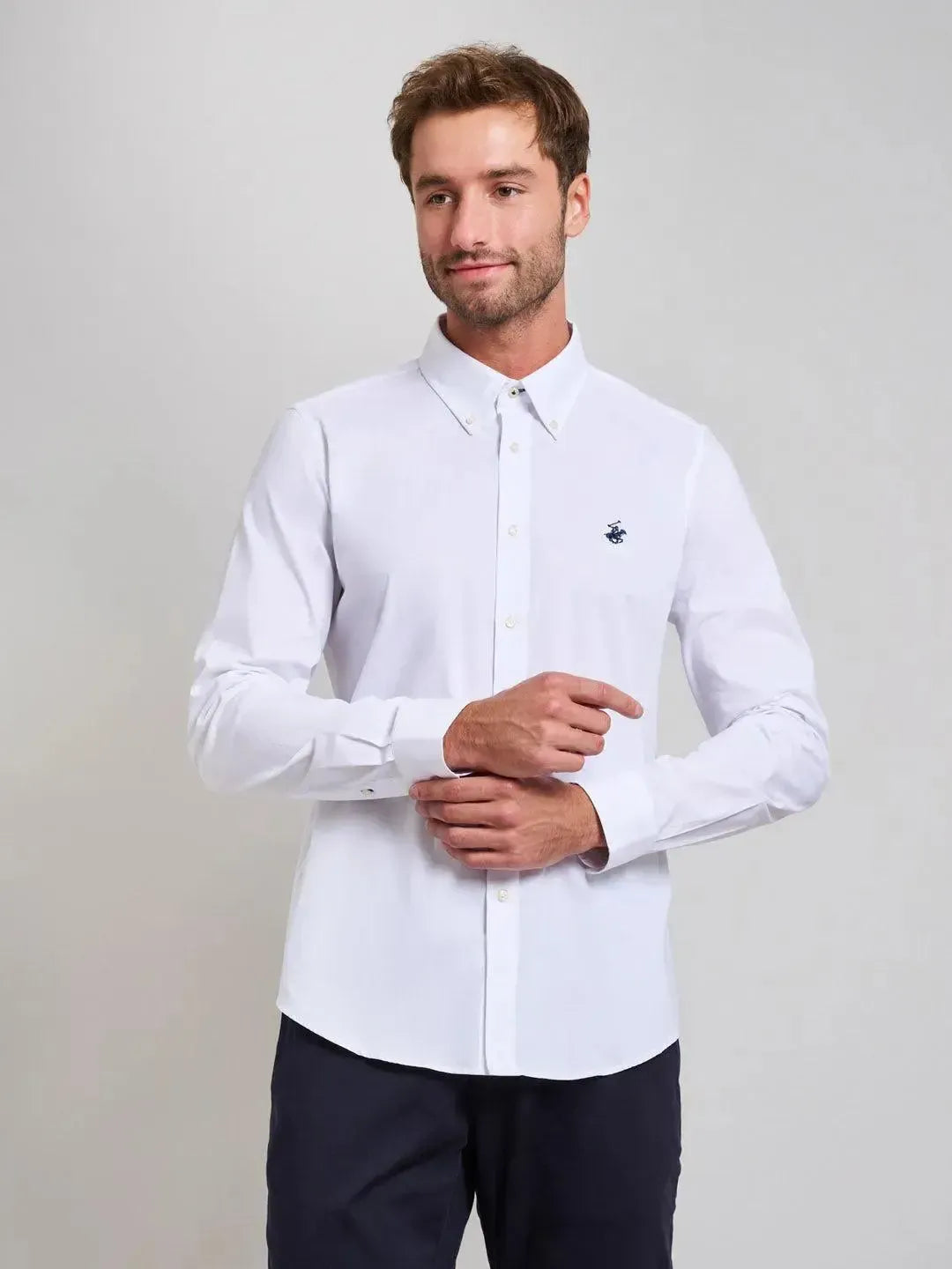 BEVERLY HILLS POLO CLUB-BHPC BUTTON DOWN OXFORD SHIRT GHOST WHITE-NORTHERN THREADS DESIGNER MENSWEAR