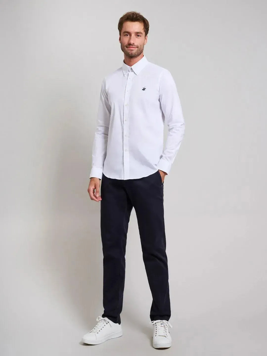 BEVERLY HILLS POLO CLUB-BHPC BUTTON DOWN OXFORD SHIRT GHOST WHITE-NORTHERN THREADS DESIGNER MENSWEAR