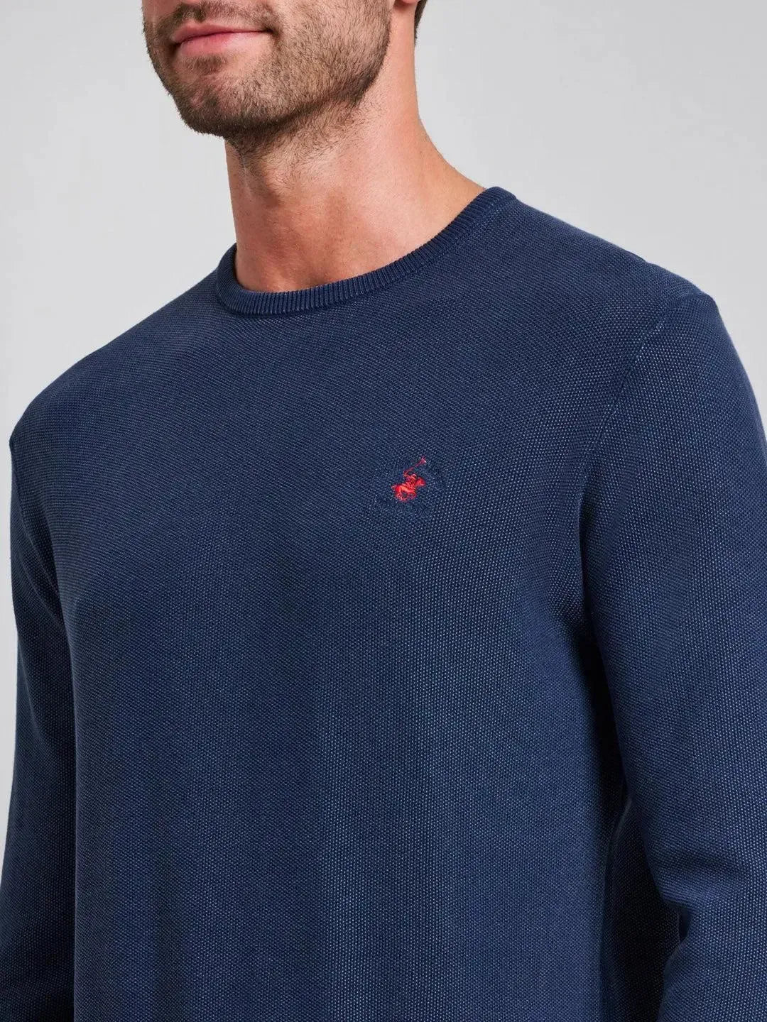 BEVERLY HILLS POLO CLUB-BHPC GARMENT DYED MODERN SLIM FIT CREWNECK COTTON KNIT DARK NAVY-NORTHERN THREADS DESIGNER MENSWEAR