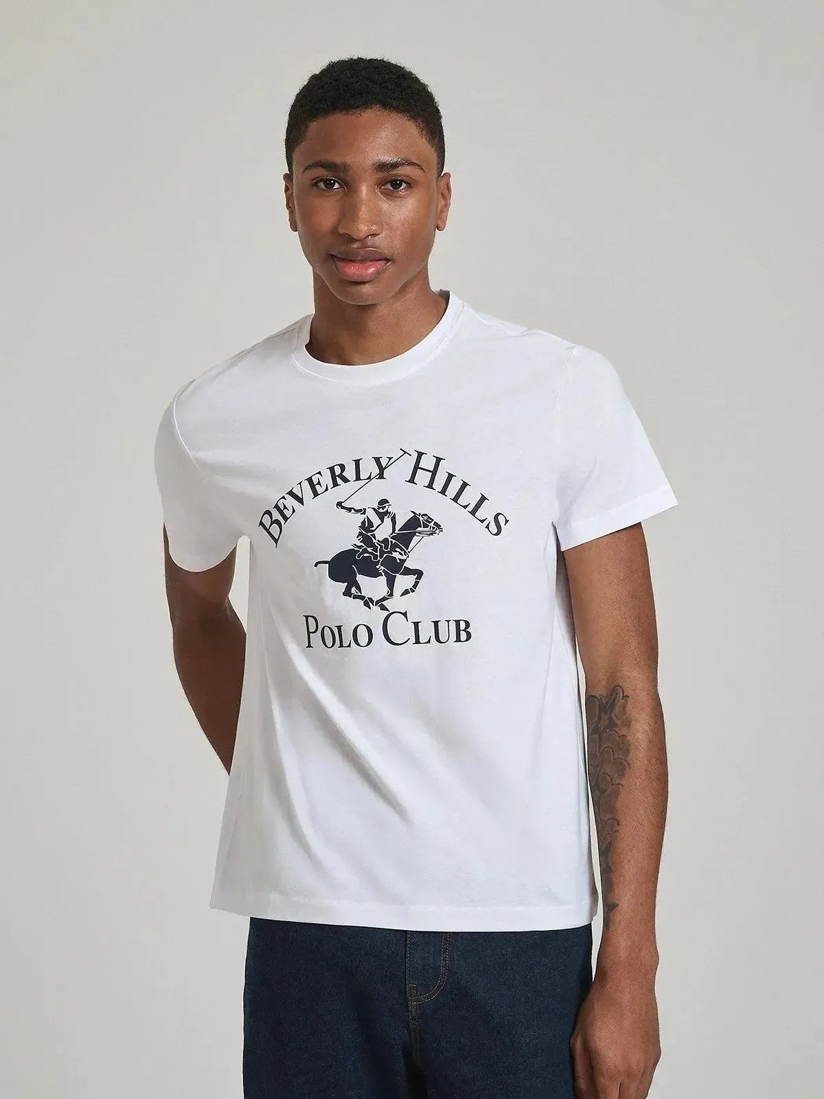 BEVERLY HILLS POLO CLUB-BHPC ICON PRINT MODERN SLIM FIT T-SHIRT GHOST WHITE-NORTHERN THREADS DESIGNER MENSWEAR