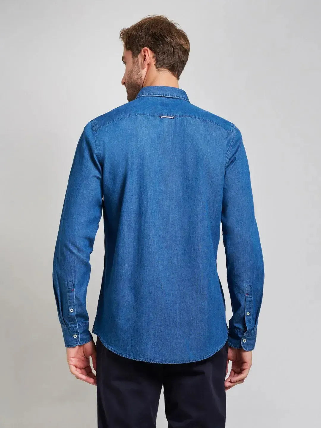 BEVERLY HILLS POLO CLUB-BHPC INDIGO DENIM SHIRT DARK WASH-NORTHERN THREADS DESIGNER MENSWEAR