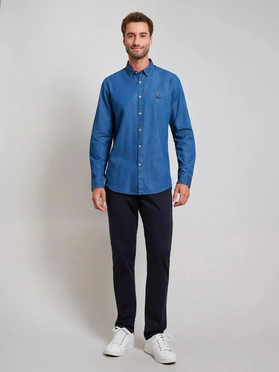 BEVERLY HILLS POLO CLUB-BHPC INDIGO DENIM SHIRT DARK WASH-NORTHERN THREADS DESIGNER MENSWEAR