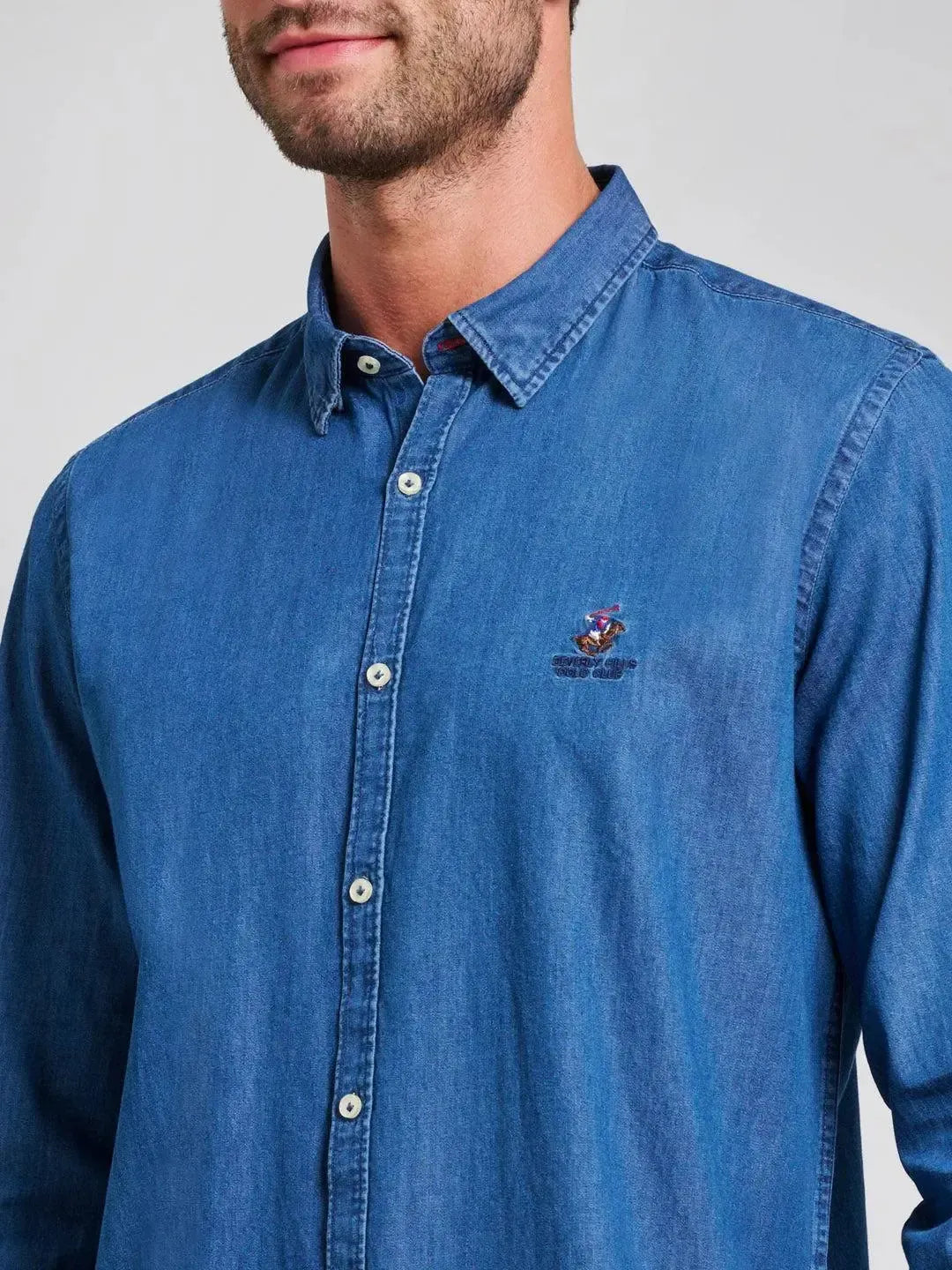 BEVERLY HILLS POLO CLUB-BHPC INDIGO DENIM SHIRT DARK WASH-NORTHERN THREADS DESIGNER MENSWEAR