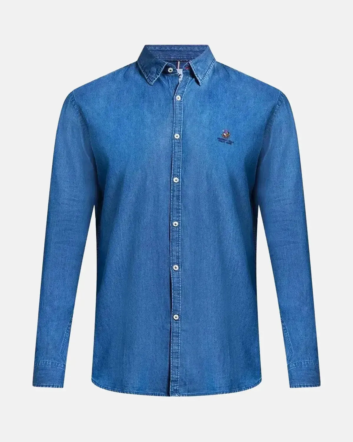 BEVERLY HILLS POLO CLUB-BHPC INDIGO DENIM SHIRT DARK WASH-NORTHERN THREADS DESIGNER MENSWEAR