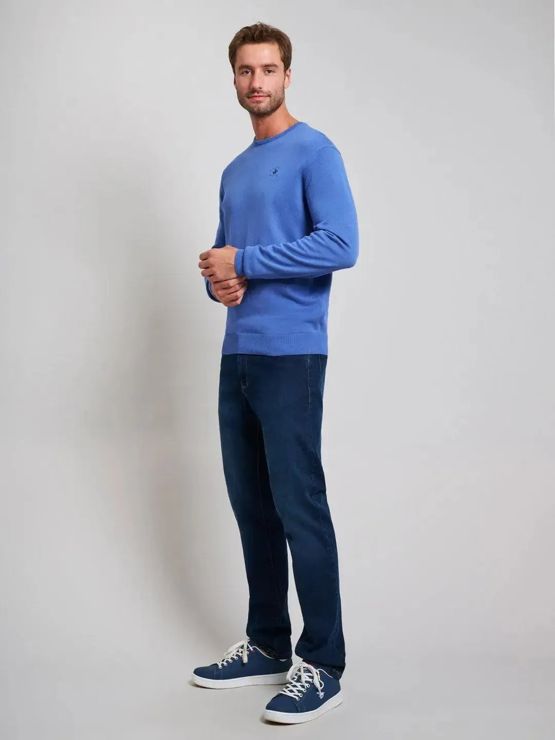 BEVERLY HILLS POLO CLUB-BHPC MODERN SLIM FIT CREWNECK COTTON KNIT MARINE BLUE-NORTHERN THREADS DESIGNER MENSWEAR