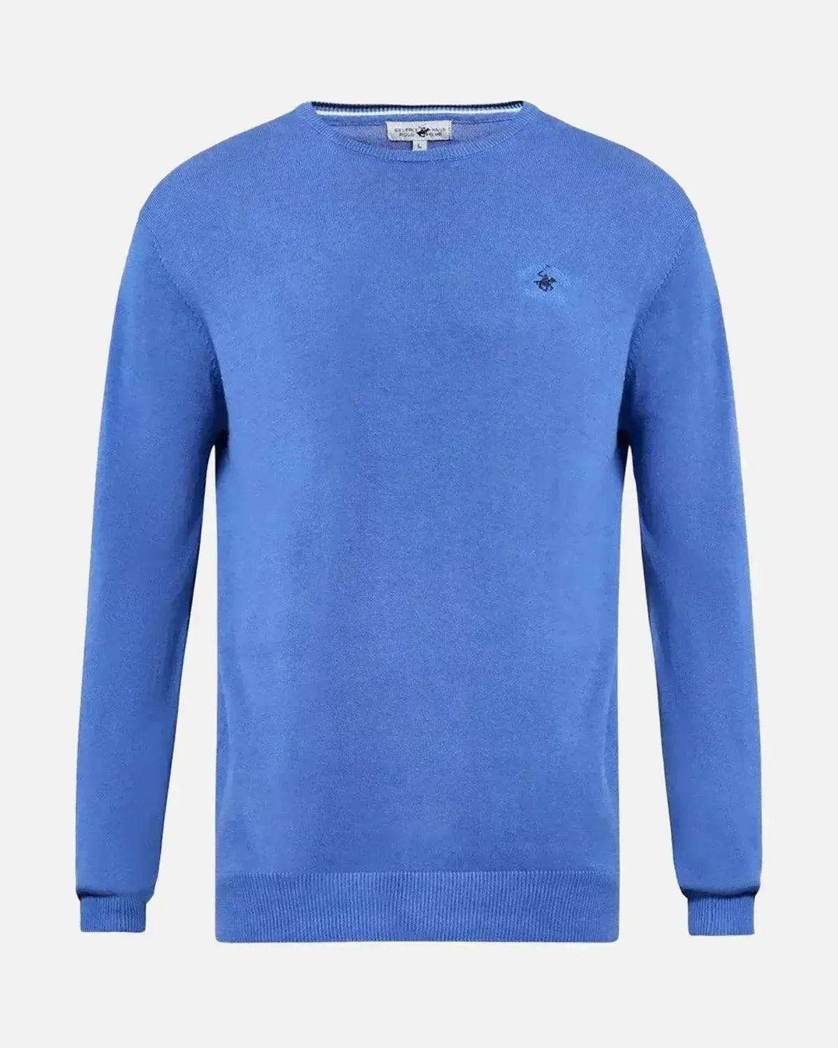 BEVERLY HILLS POLO CLUB-BHPC MODERN SLIM FIT CREWNECK COTTON KNIT MARINE BLUE-NORTHERN THREADS DESIGNER MENSWEAR