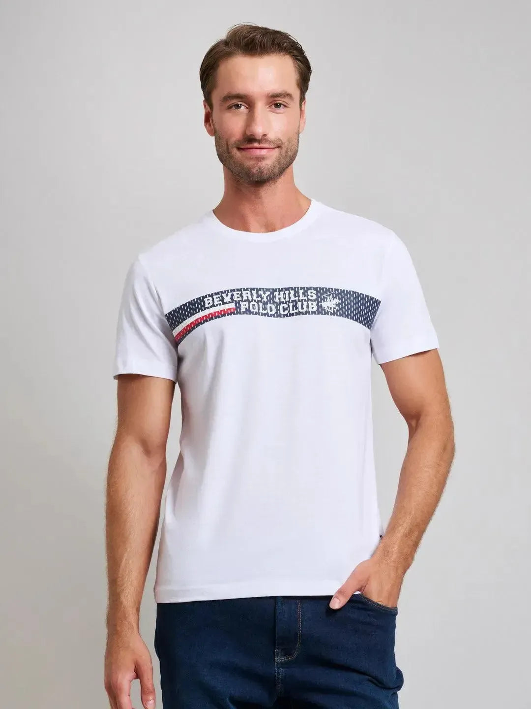 BEVERLY HILLS POLO CLUB-BHPC SPORT LOGO MODERN SLIM FIT T-SHIRT GHOST WHITE-NORTHERN THREADS DESIGNER MENSWEAR