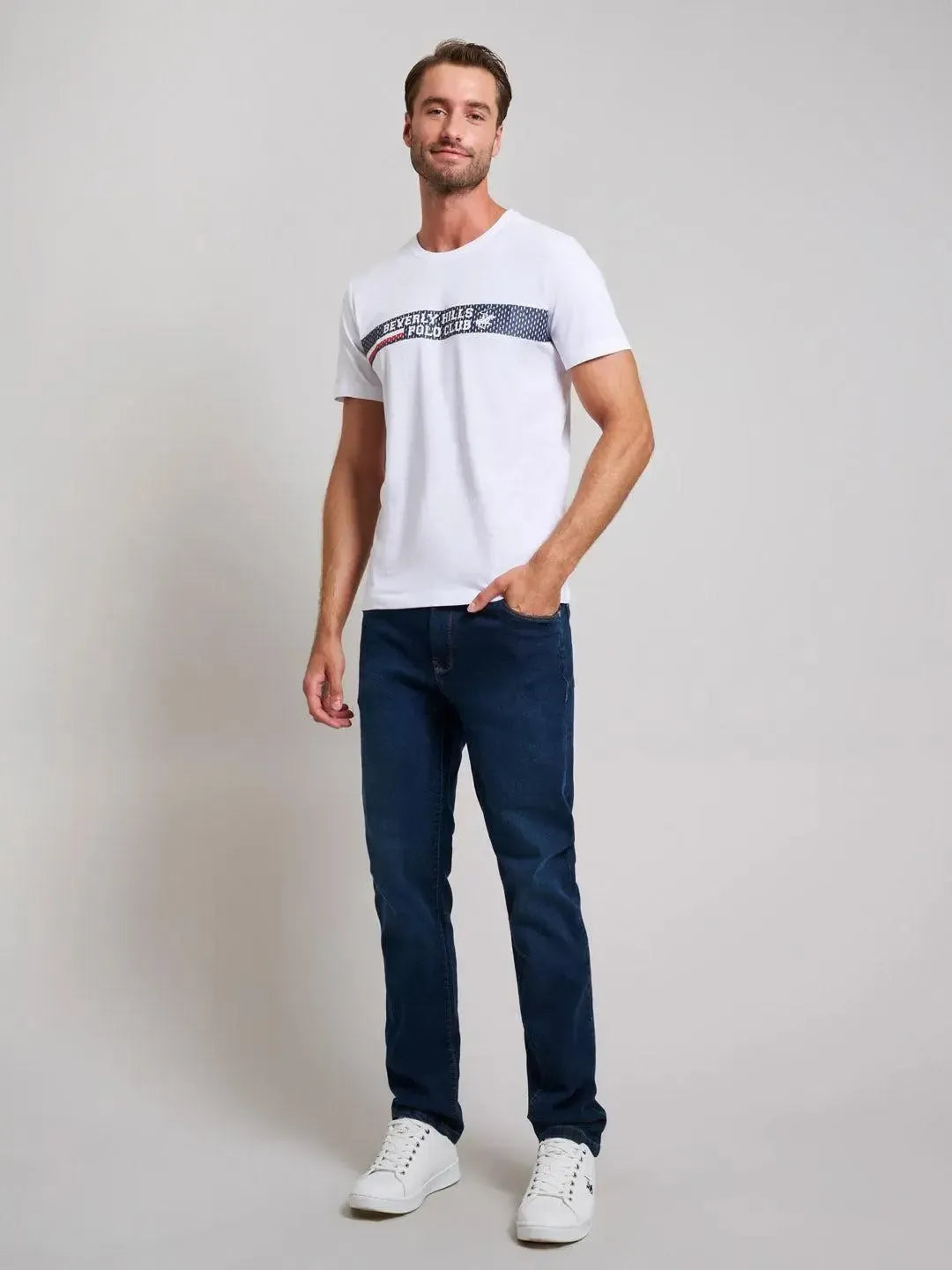 BEVERLY HILLS POLO CLUB-BHPC SPORT LOGO MODERN SLIM FIT T-SHIRT GHOST WHITE-NORTHERN THREADS DESIGNER MENSWEAR