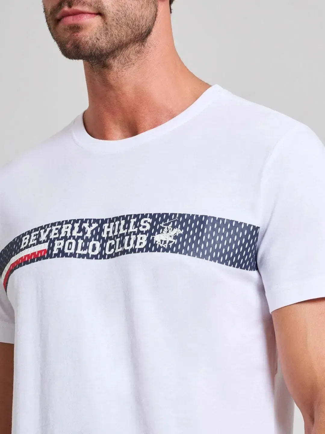 BEVERLY HILLS POLO CLUB-BHPC SPORT LOGO MODERN SLIM FIT T-SHIRT GHOST WHITE-NORTHERN THREADS DESIGNER MENSWEAR