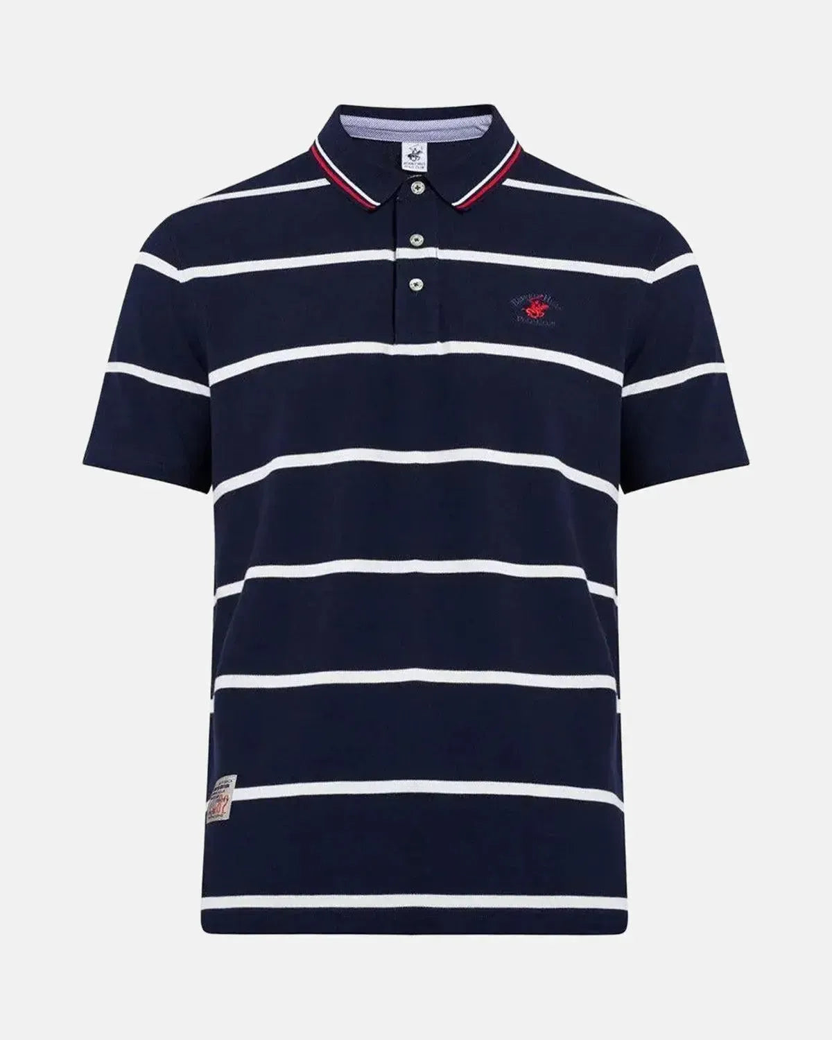 BEVERLY HILLS POLO CLUB-BHPC STRIPED MODERN SLIM FIT POLO SHIRT DARK NAVY-NORTHERN THREADS DESIGNER MENSWEAR
