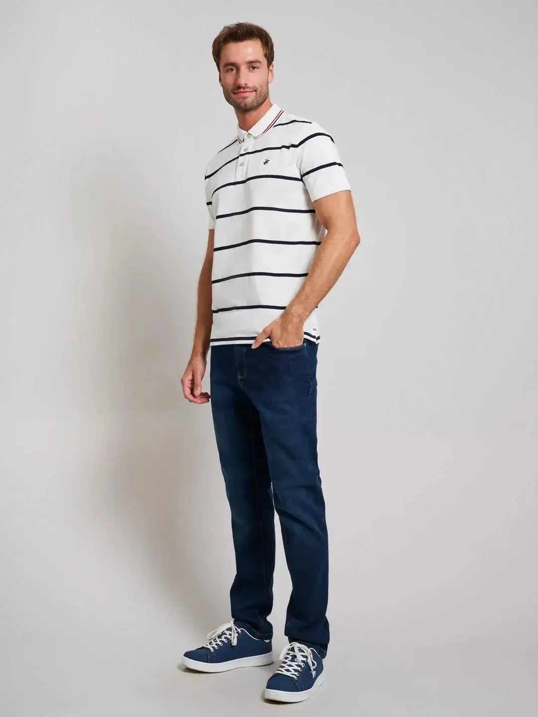 BEVERLY HILLS POLO CLUB-BHPC STRIPED MODERN SLIM FIT POLO SHIRT GHOST WHITE-NORTHERN THREADS DESIGNER MENSWEAR