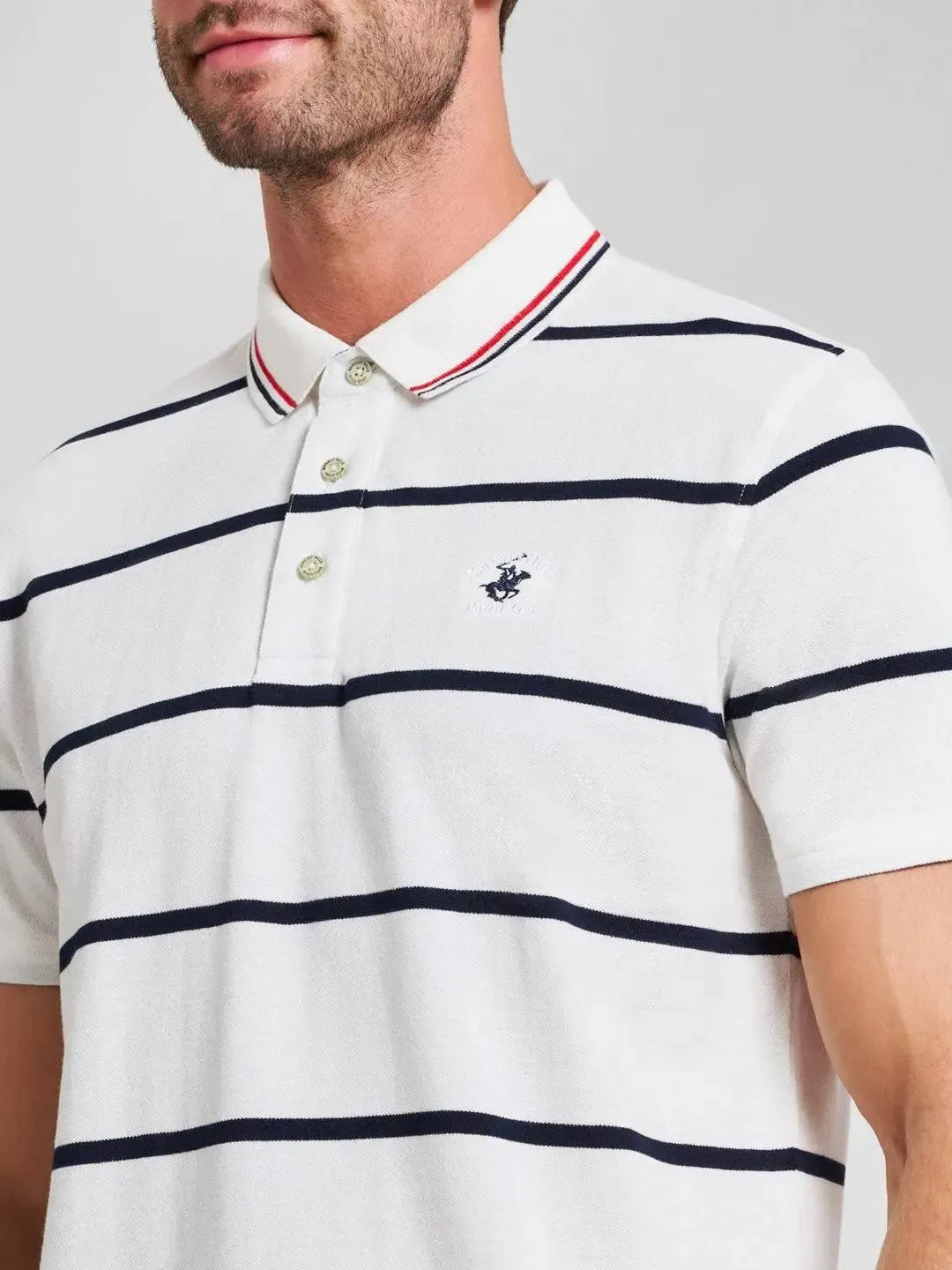 BEVERLY HILLS POLO CLUB-BHPC STRIPED MODERN SLIM FIT POLO SHIRT GHOST WHITE-NORTHERN THREADS DESIGNER MENSWEAR