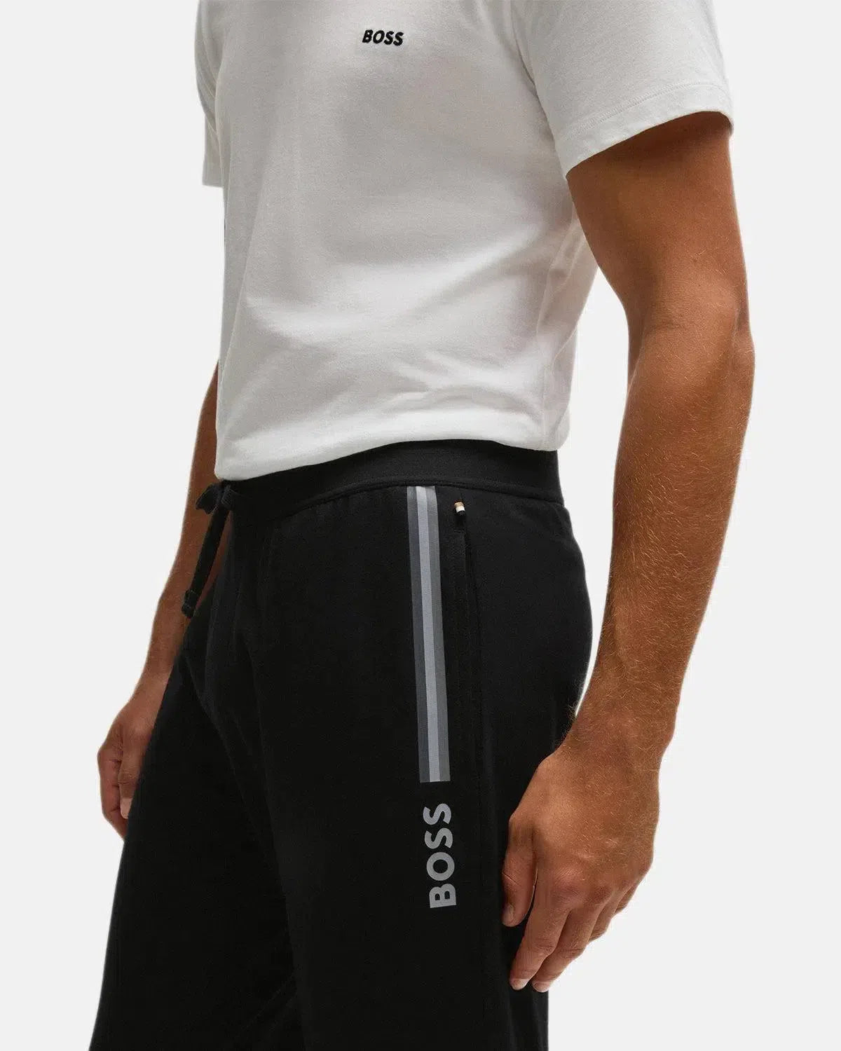 BOSS-BOSS AUTHENTIC STRIPE LOGO SWEATPANTS BLACK-NORTHERN THREADS DESIGNER MENSWEAR