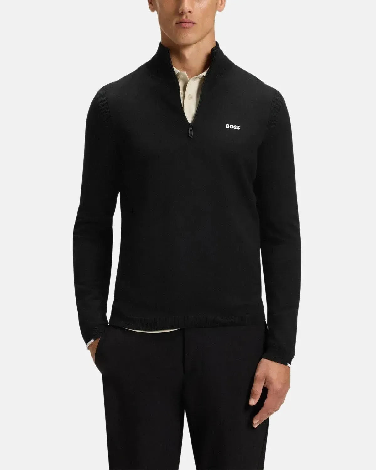BOSS-BOSS K-EVERX 1/4 ZIP COTTON KNIT BLACK-NORTHERN THREADS DESIGNER MENSWEAR