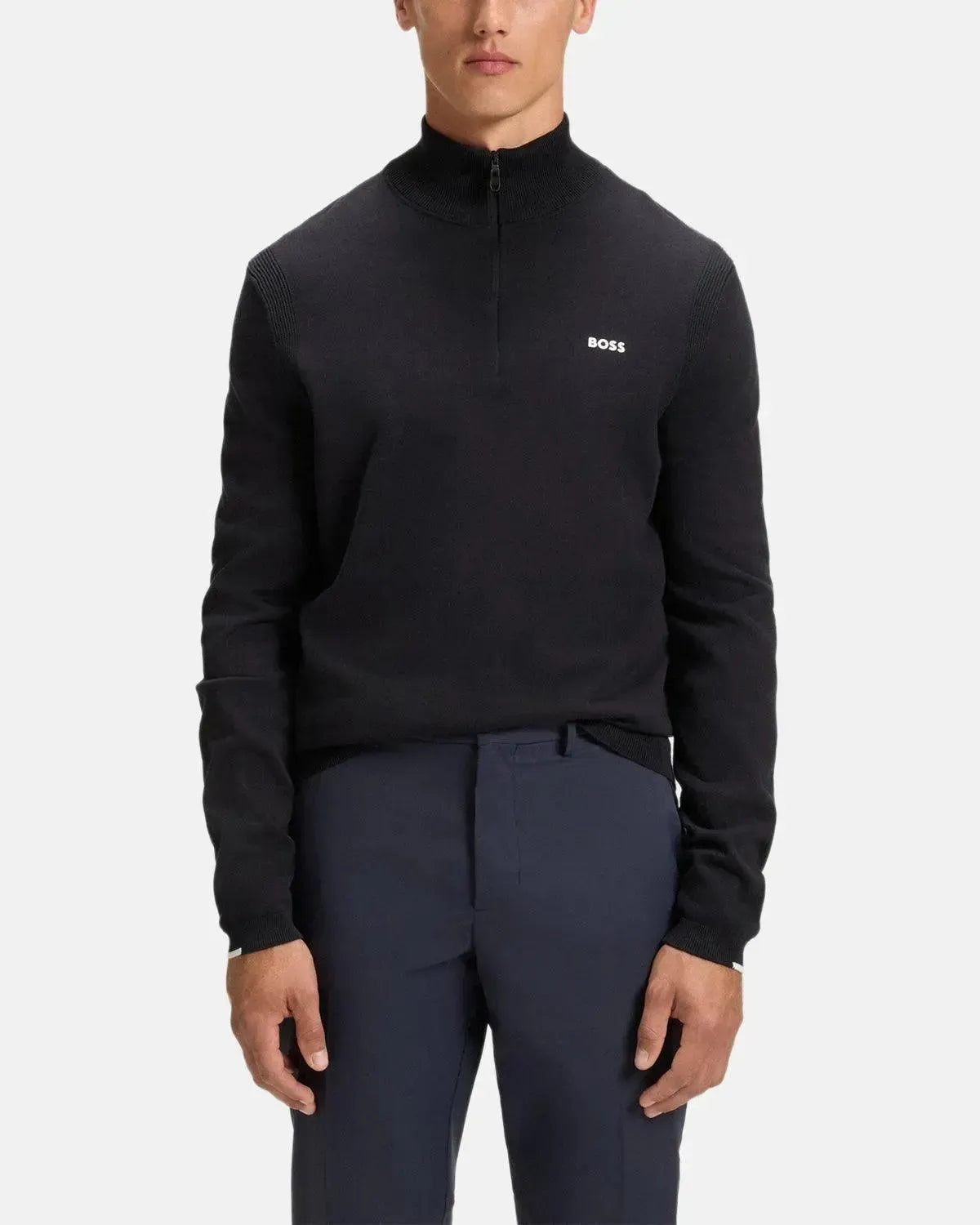 BOSS-BOSS K-EVERX 1/4 ZIP COTTON KNIT DARK BLUE-NORTHERN THREADS DESIGNER MENSWEAR