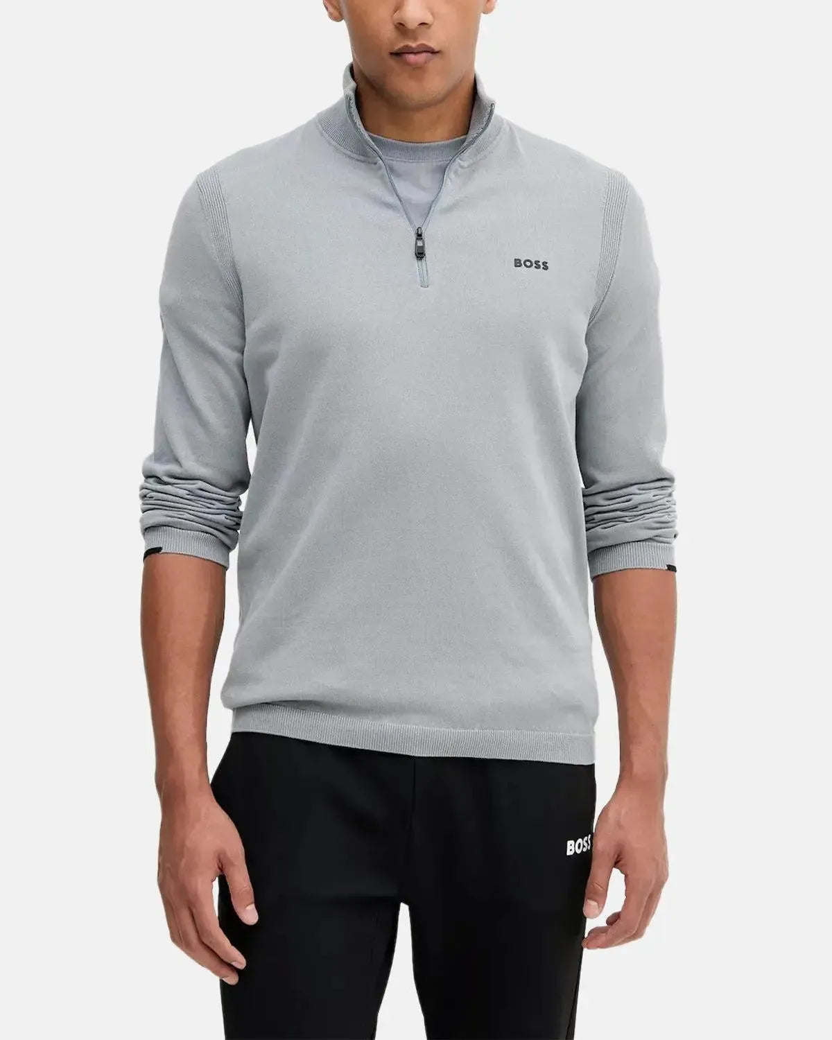 BOSS-BOSS K-EVERX 1/4 ZIP COTTON KNIT GREY-NORTHERN THREADS DESIGNER MENSWEAR