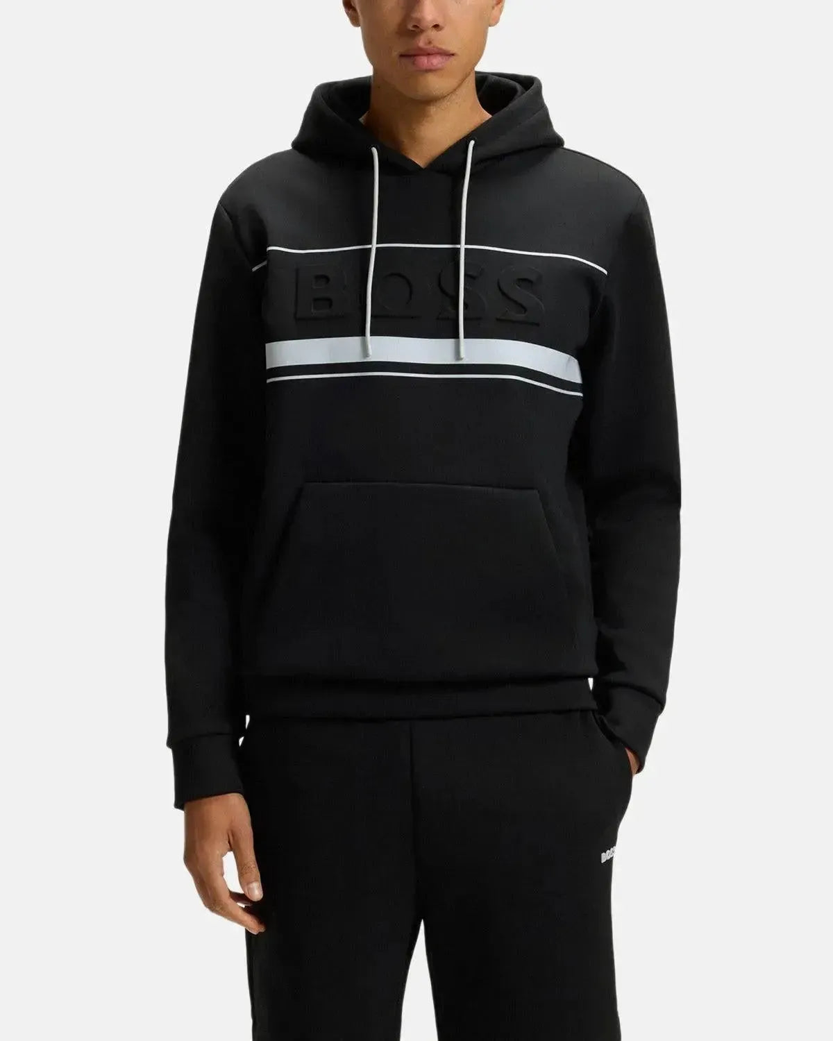 BOSS-BOSS SOODY ZONE EMBOSSED LOGO HOODIE BLACK-NORTHERN THREADS DESIGNER MENSWEAR