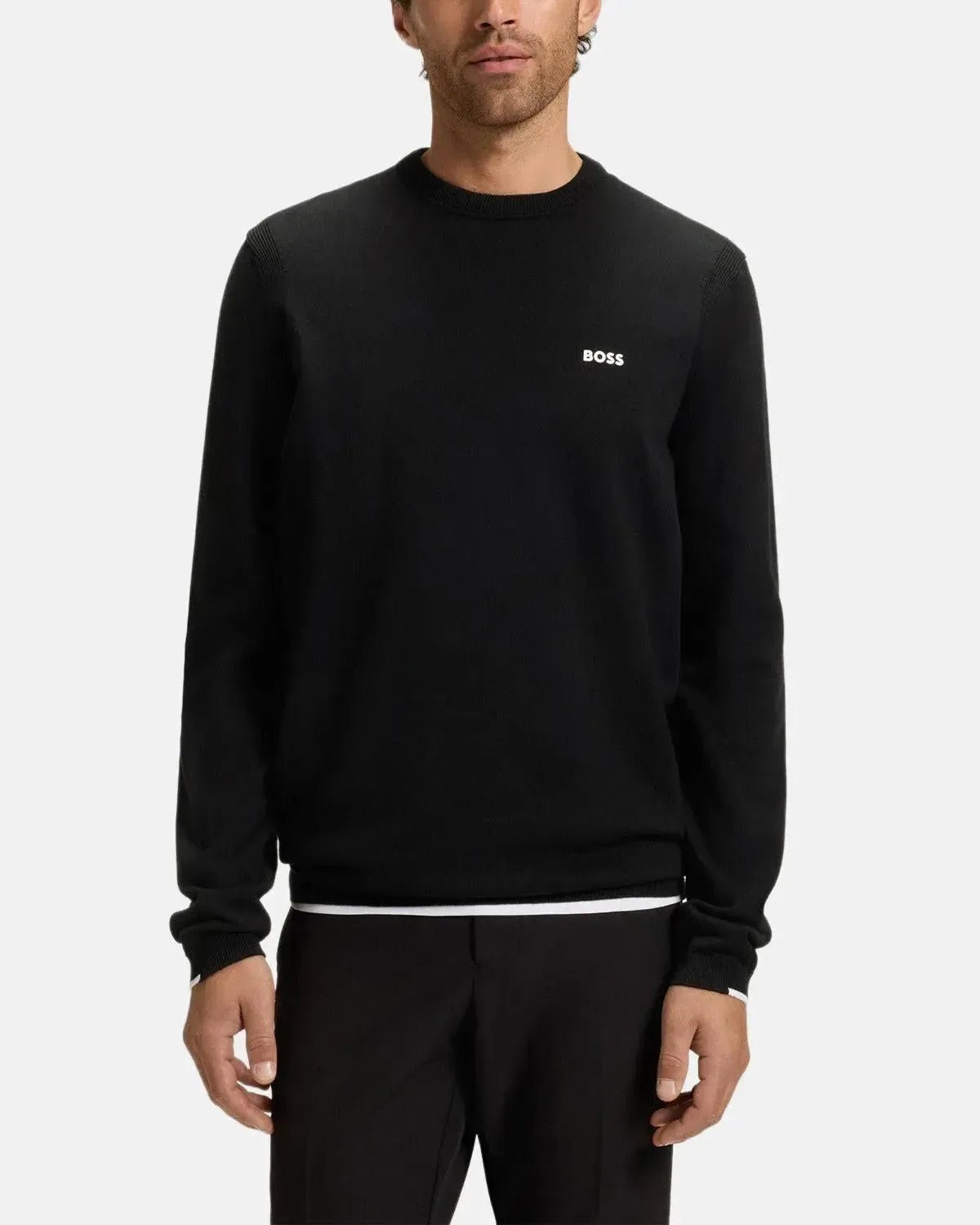 BOSS K-Everx Crewneck Cotton Knit Black | Northern Threads Designer Menswear
