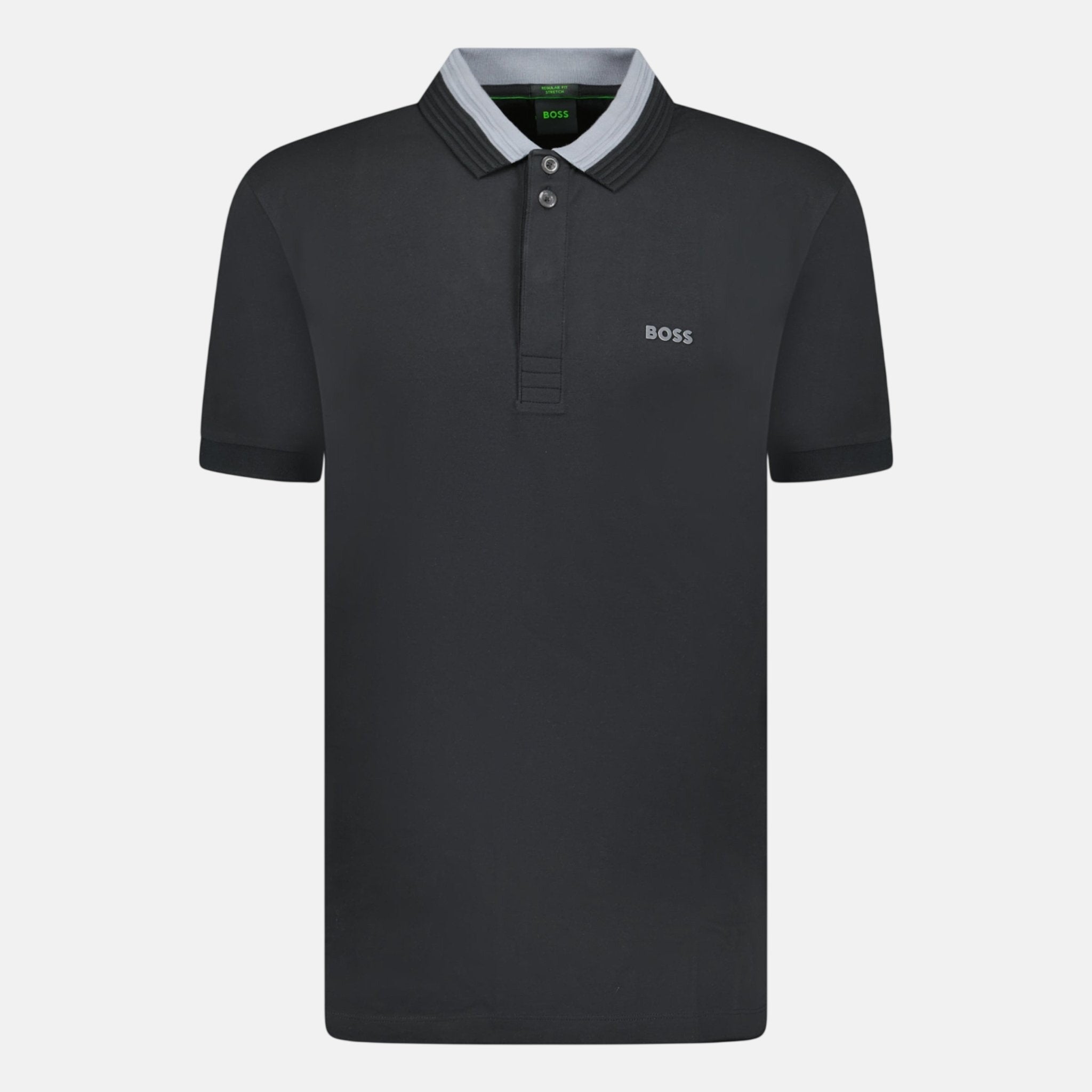 BOSS Stretch - Cotton 3D - Stripe Collar Polo Shirt Black - BOX 4 - northern threads uk