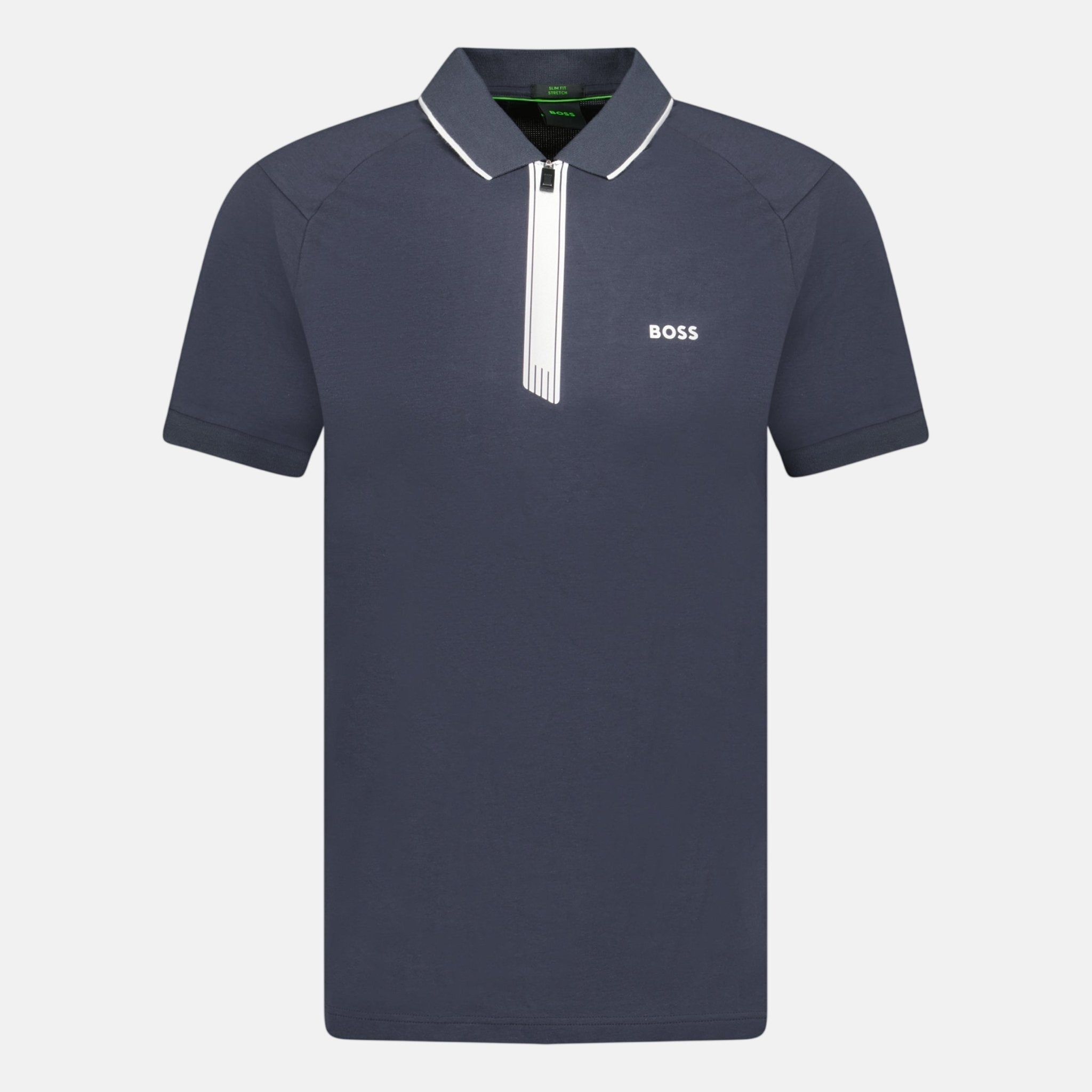 BOSS Stretch Zip Placket Slim - Fit Polo Shirt Navy - C93 - northern threads uk
