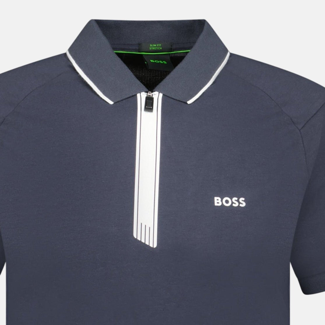 BOSS Stretch Zip Placket Slim-Fit Polo Shirt Navy | Northern Threads Designer Menswear