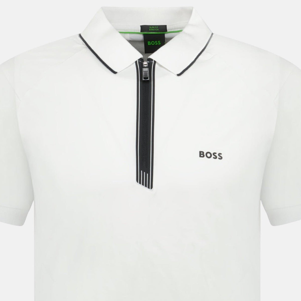 BOSS Stretch Zip Placket Slim-Fit Polo Shirt White | Northern Threads Designer Menswear
