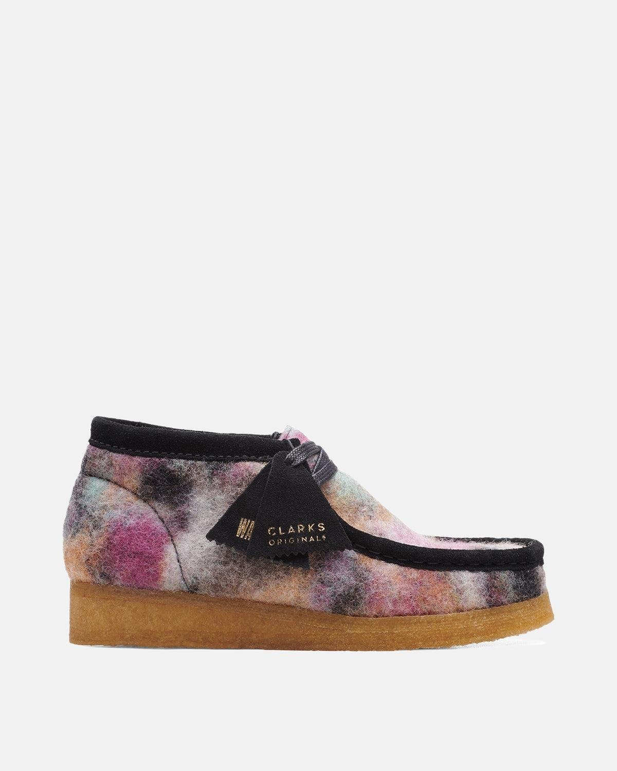 CLARKS ORIGINALS WOMENS WALLABEE BOOTS BLACK WOOL COMBI - CLARKS-26168702-UK3.5 - northern threads uk