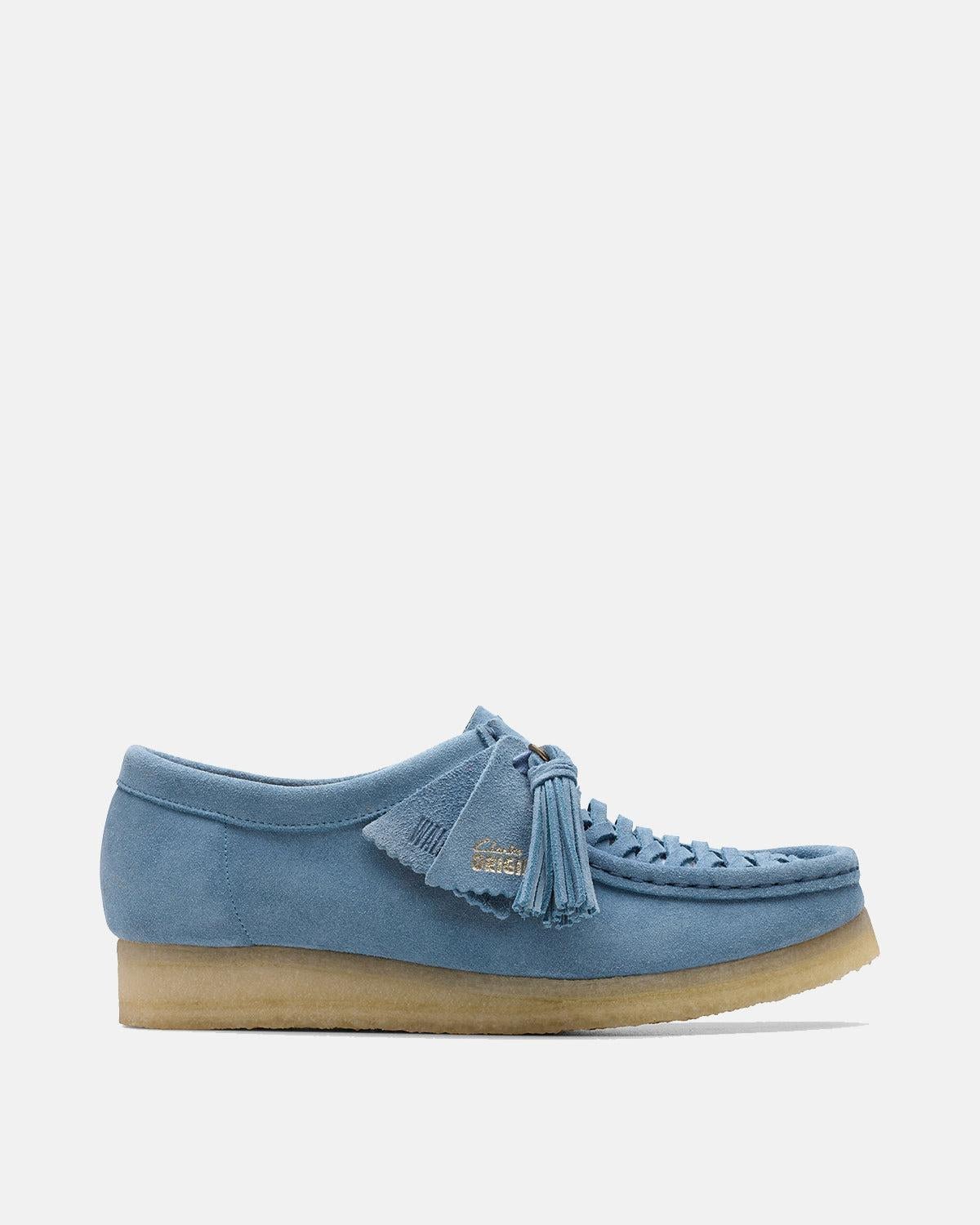 CLARKS ORIGINALS WOMENS WALLABEE WEAVE SHOES POWDER BLUE SUEDE - CLARKS-26180614-UK5 - northern threads uk