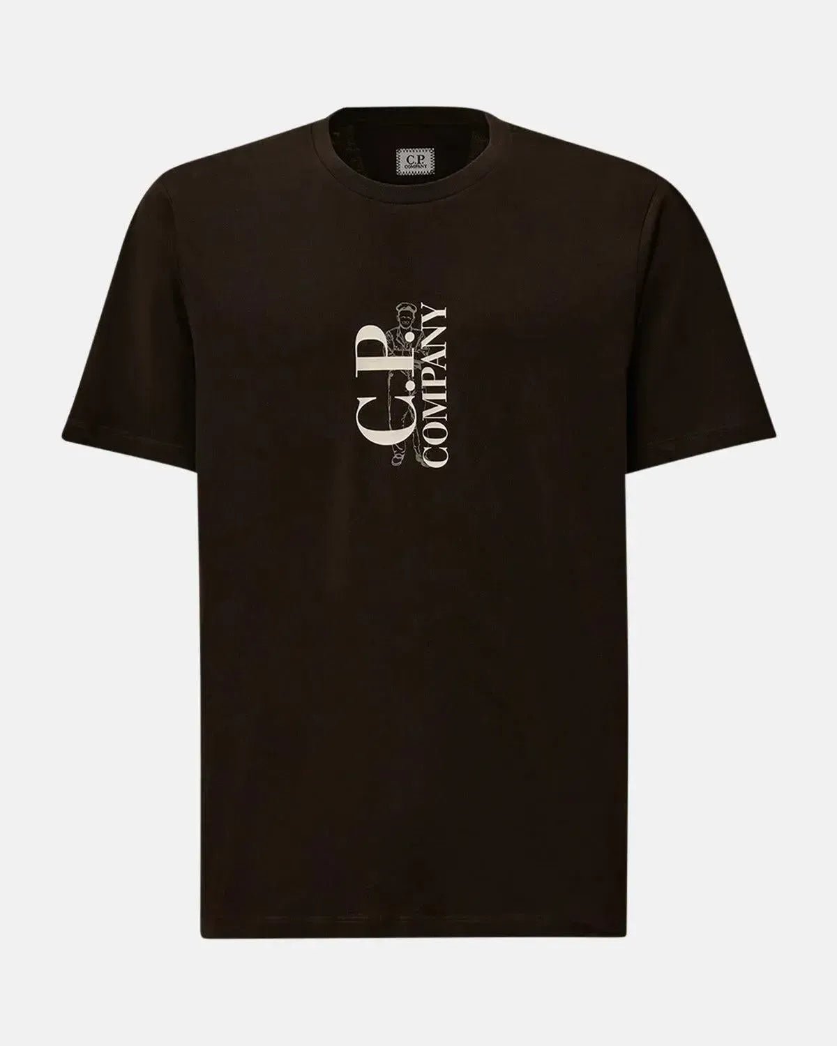 CP COMPANY 30/1 JERSEY VERTICAL LOGO T - SHIRT BLACK - CP-COMPANY-19CMTS091A-005100W-999-M - northern threads uk