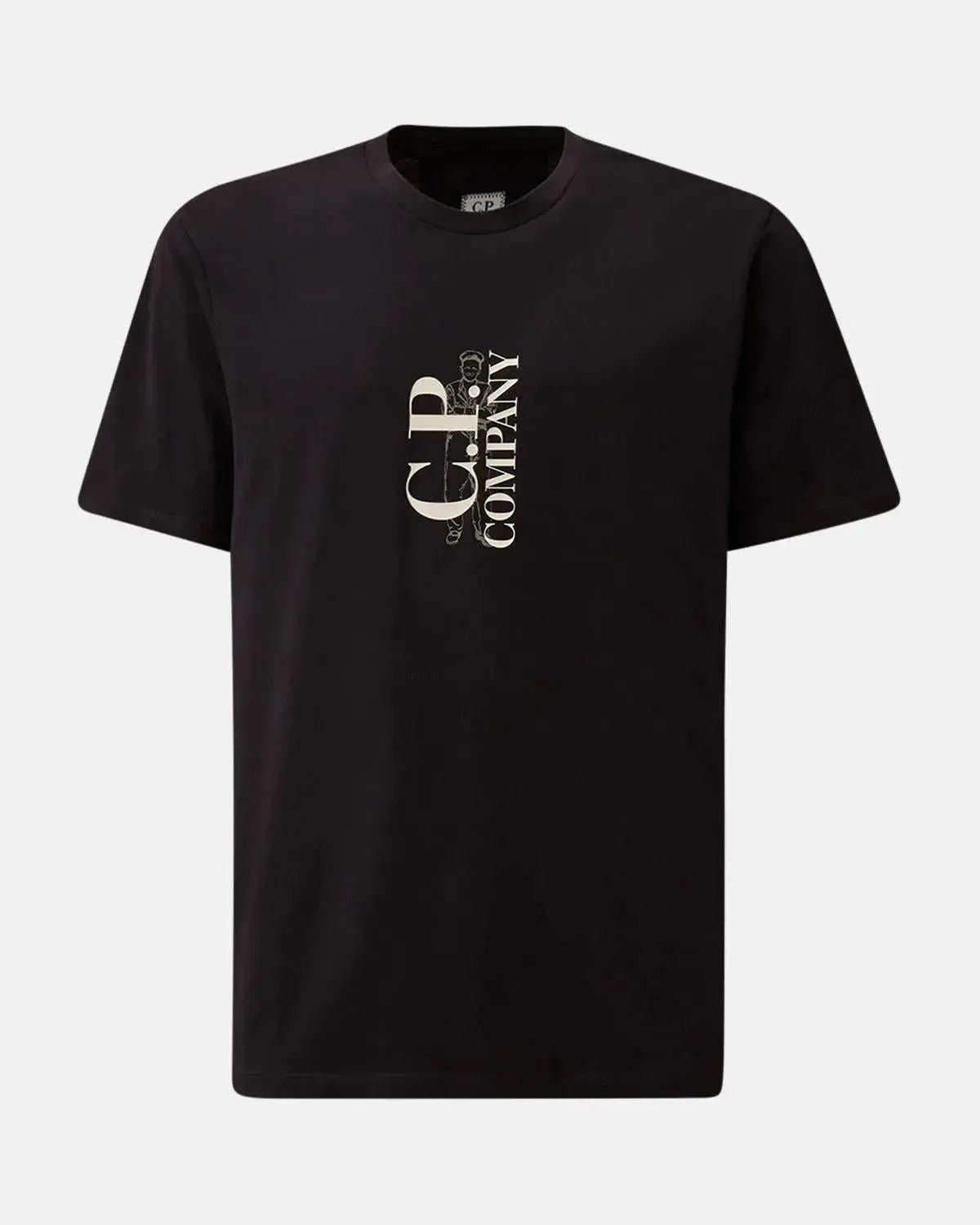 CP COMPANY 30/1 JERSEY VERTICAL LOGO T - SHIRT TOTAL ECLIPSE - CP-COMPANY-19CMTS091A-005100W-888-S - northern threads uk