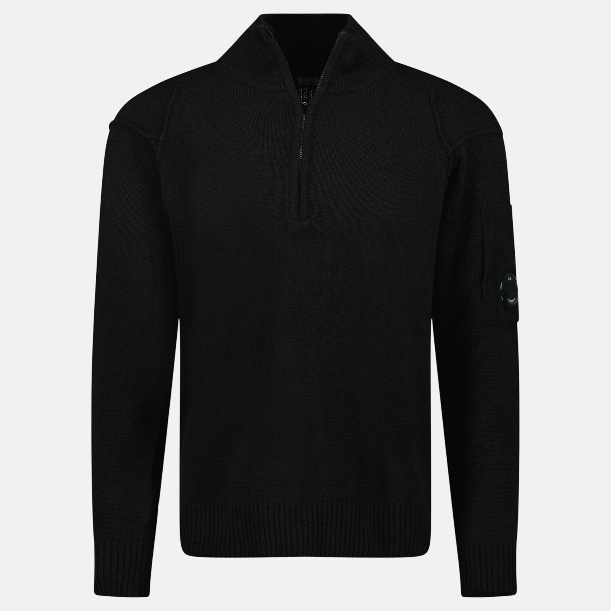 CP Company Arm Lens Wool Half Zip Knit Jumper Black - O11 - northern threads uk