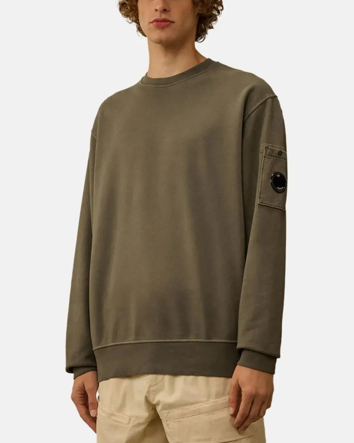 CP Company Brushed and Emerized Diagonal Raised Fleece Lens Sweat Gunmetal Grey | Northern Threads Designer Menswear