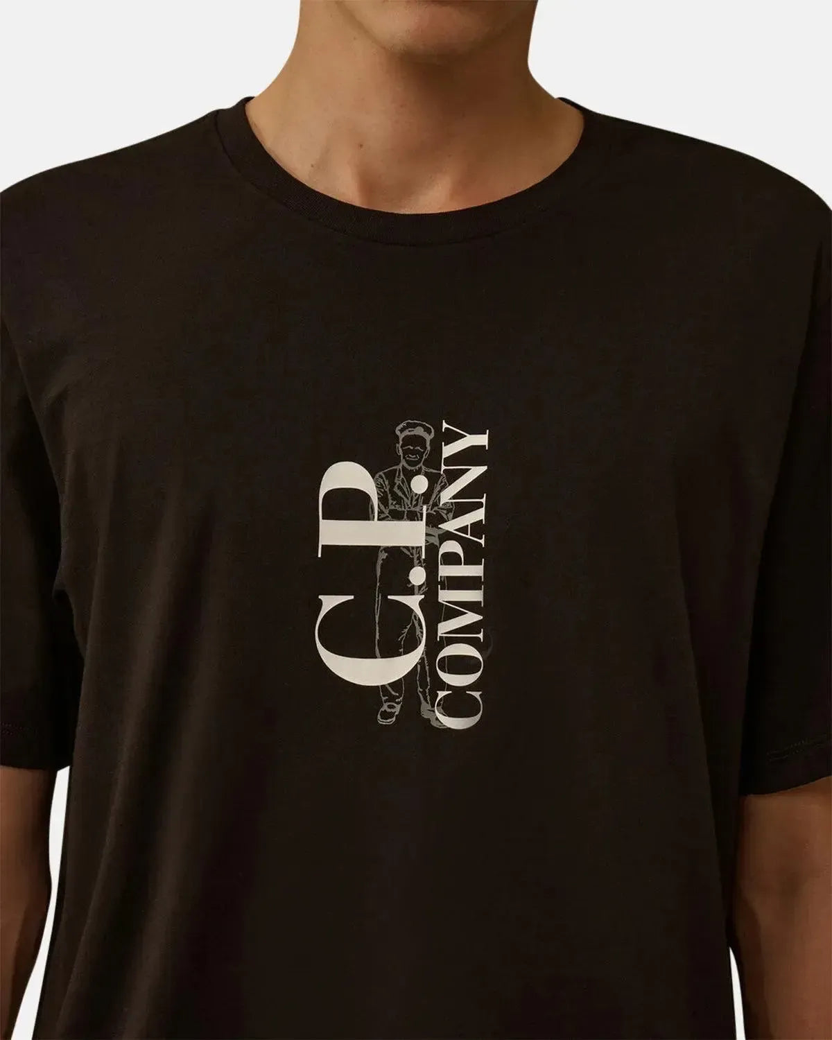 CP COMPANY-CP COMPANY 30/1 JERSEY VERTICAL LOGO T-SHIRT BLACK-NORTHERN THREADS DESIGNER MENSWEAR