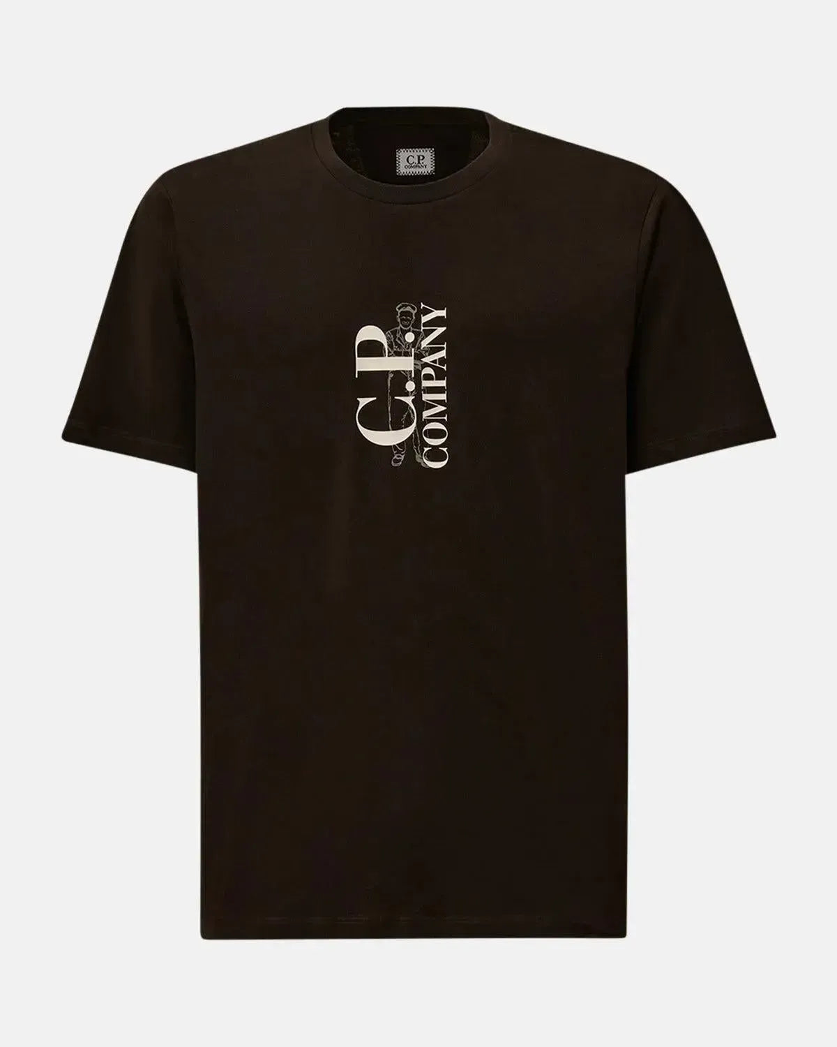 CP COMPANY-CP COMPANY 30/1 JERSEY VERTICAL LOGO T-SHIRT BLACK-NORTHERN THREADS DESIGNER MENSWEAR