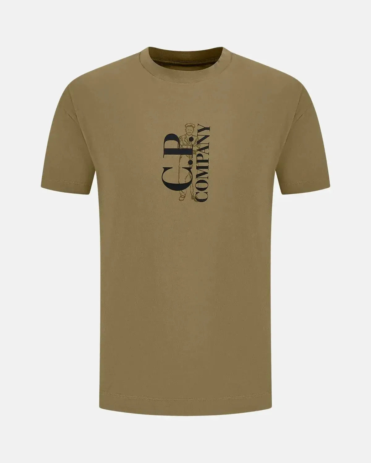 CP COMPANY-CP COMPANY 30/1 JERSEY VERTICAL LOGO T-SHIRT FALLEN ROCK GREY-NORTHERN THREADS DESIGNER MENSWEAR