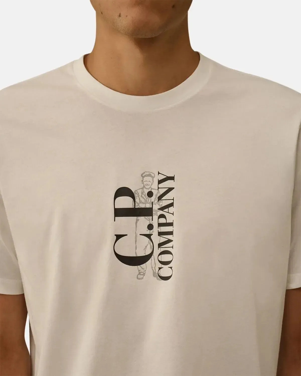 CP COMPANY-CP COMPANY 30/1 JERSEY VERTICAL LOGO T-SHIRT GAUZE WHITE-NORTHERN THREADS DESIGNER MENSWEAR