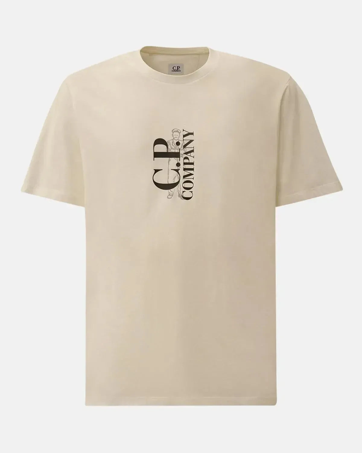 CP COMPANY-CP COMPANY 30/1 JERSEY VERTICAL LOGO T-SHIRT GAUZE WHITE-NORTHERN THREADS DESIGNER MENSWEAR