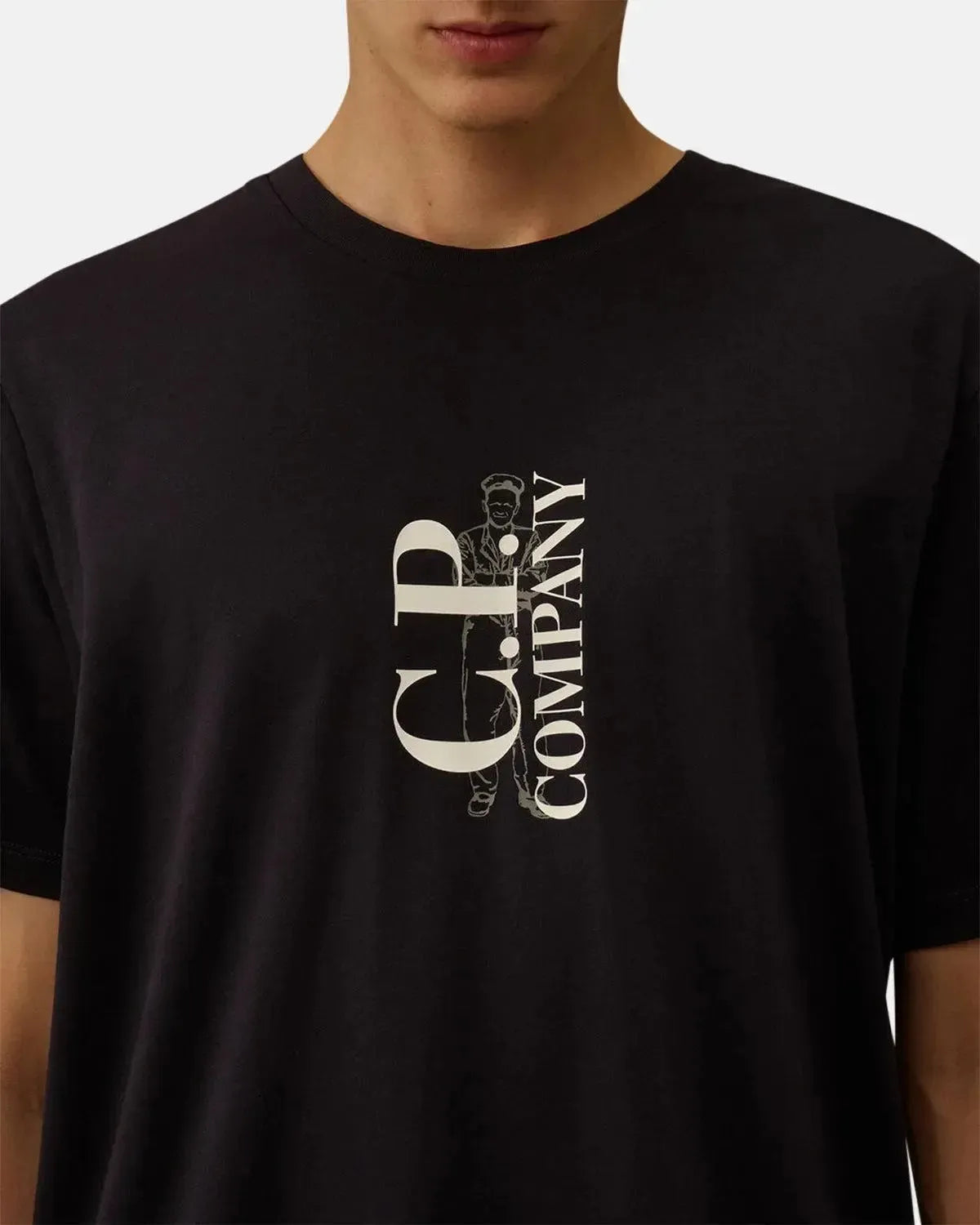 CP COMPANY-CP COMPANY 30/1 JERSEY VERTICAL LOGO T-SHIRT TOTAL ECLIPSE-NORTHERN THREADS DESIGNER MENSWEAR