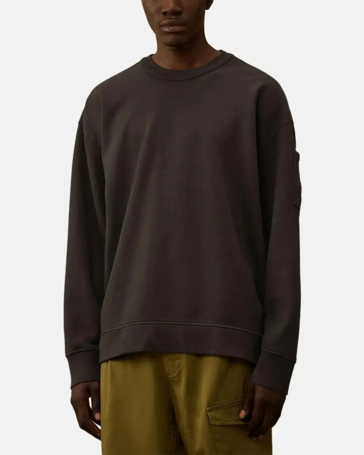 CP COMPANY-CP COMPANY BRUSHED AND EMERIZED DIAGONAL RAISED FLEECE BOXY SWEAT DARK SHADOW GREY-NORTHERN THREADS DESIGNER MENSWEAR