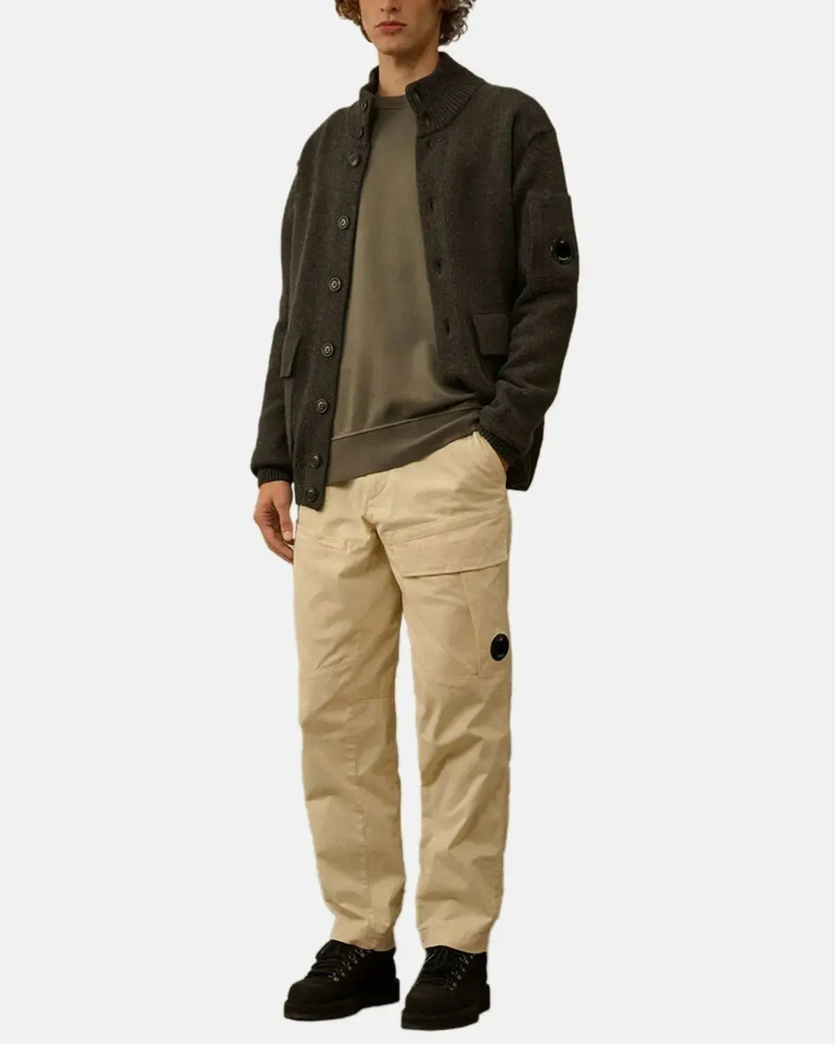 CP COMPANY-CP COMPANY BRUSHED AND EMERIZED DIAGONAL RAISED FLEECE LENS SWEAT GUNMETAL GREY-NORTHERN THREADS DESIGNER MENSWEAR