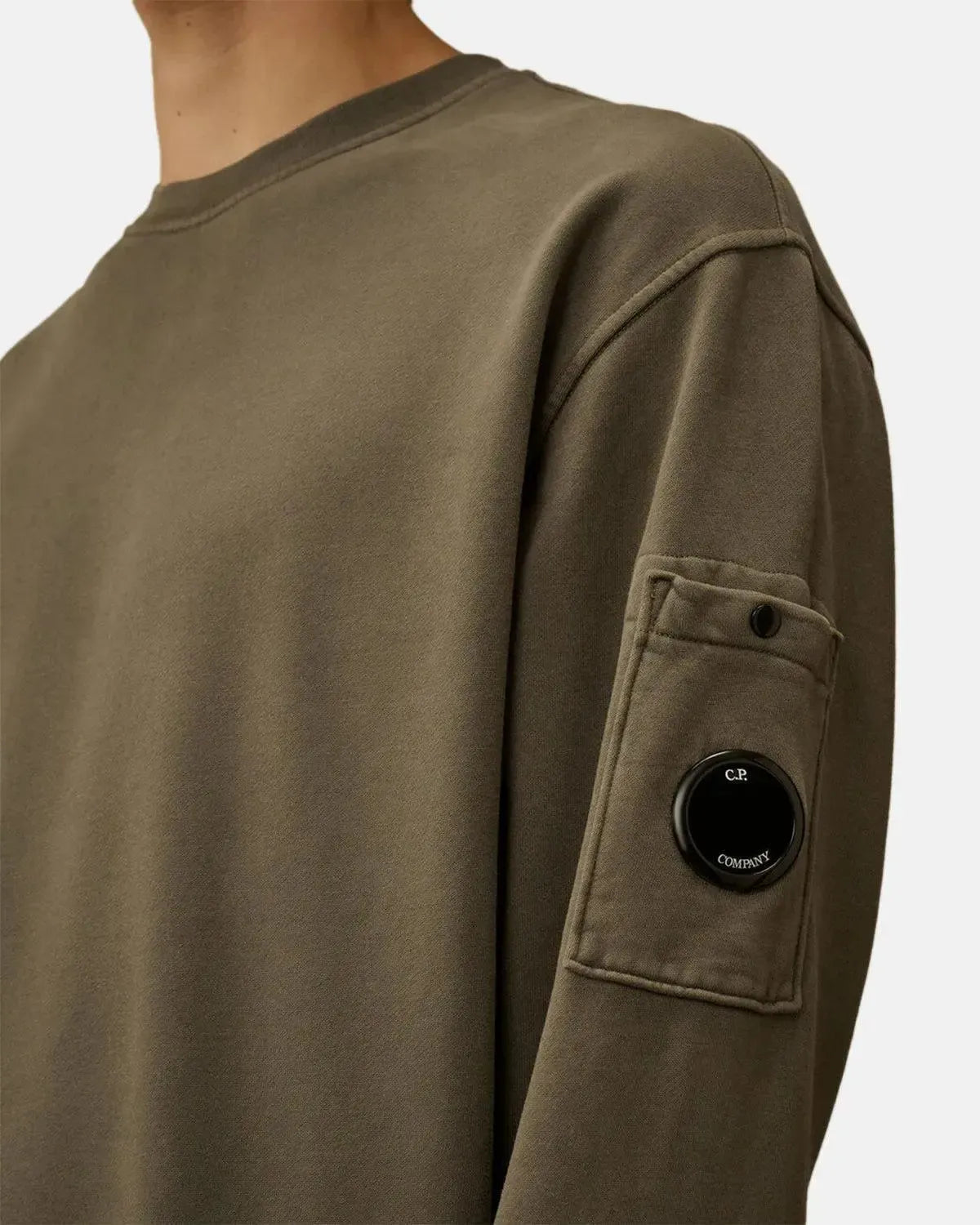 CP COMPANY-CP COMPANY BRUSHED AND EMERIZED DIAGONAL RAISED FLEECE LENS SWEAT GUNMETAL GREY-NORTHERN THREADS DESIGNER MENSWEAR