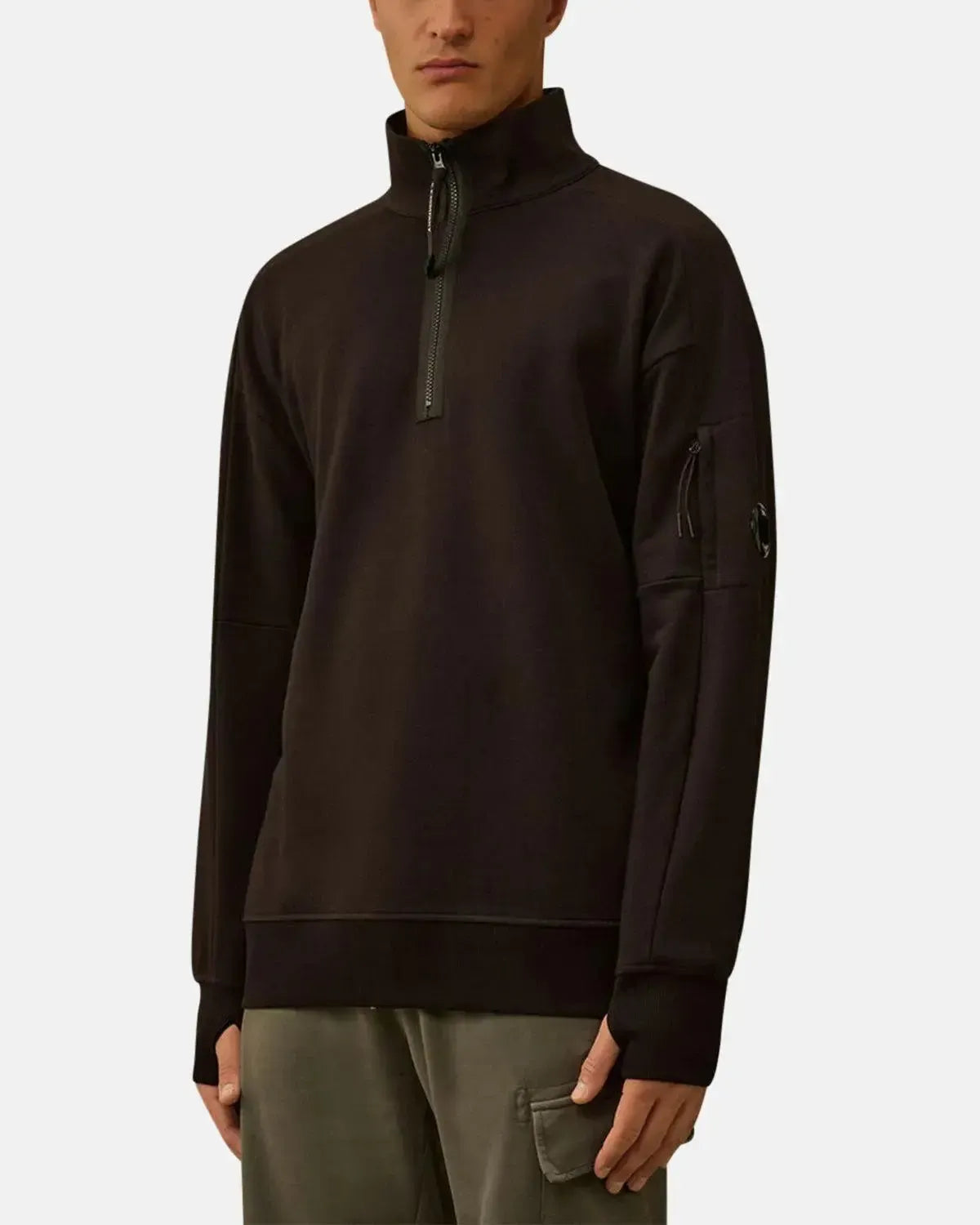 CP COMPANY-CP COMPANY DIAGONAL RAISED FLEECE 1/4 ZIP SWEATSHIRT BLACK-NORTHERN THREADS DESIGNER MENSWEAR