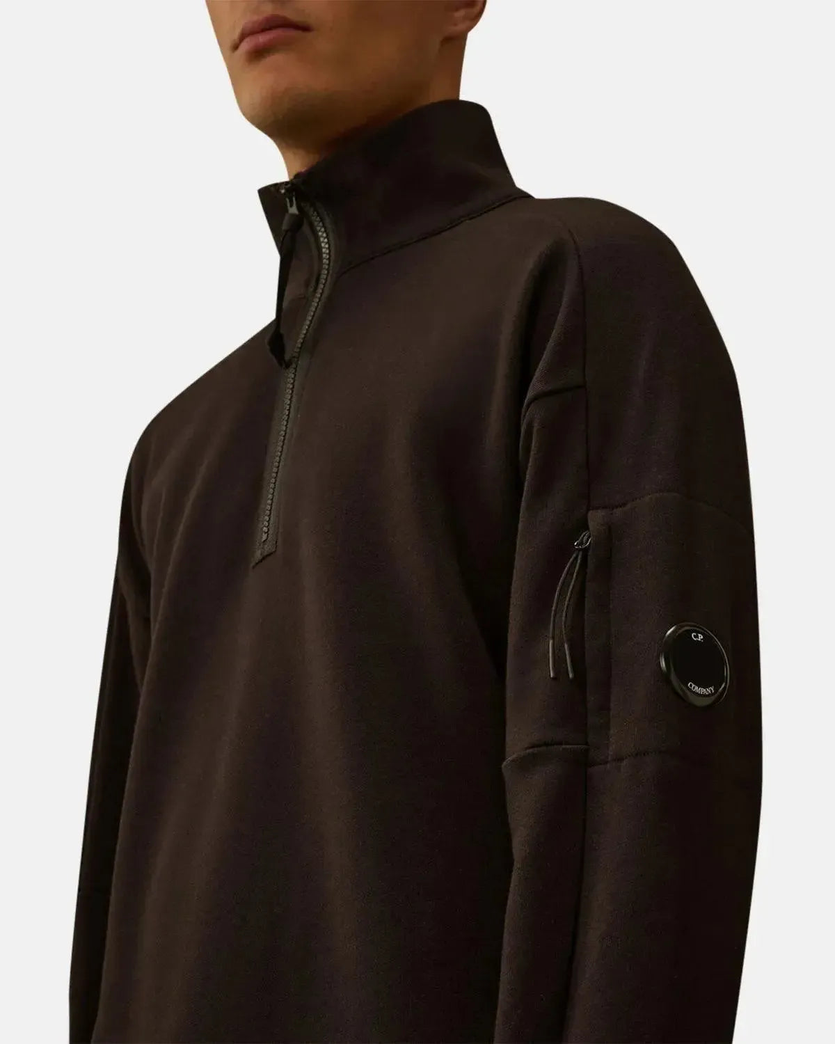 CP COMPANY-CP COMPANY DIAGONAL RAISED FLEECE 1/4 ZIP SWEATSHIRT BLACK-NORTHERN THREADS DESIGNER MENSWEAR
